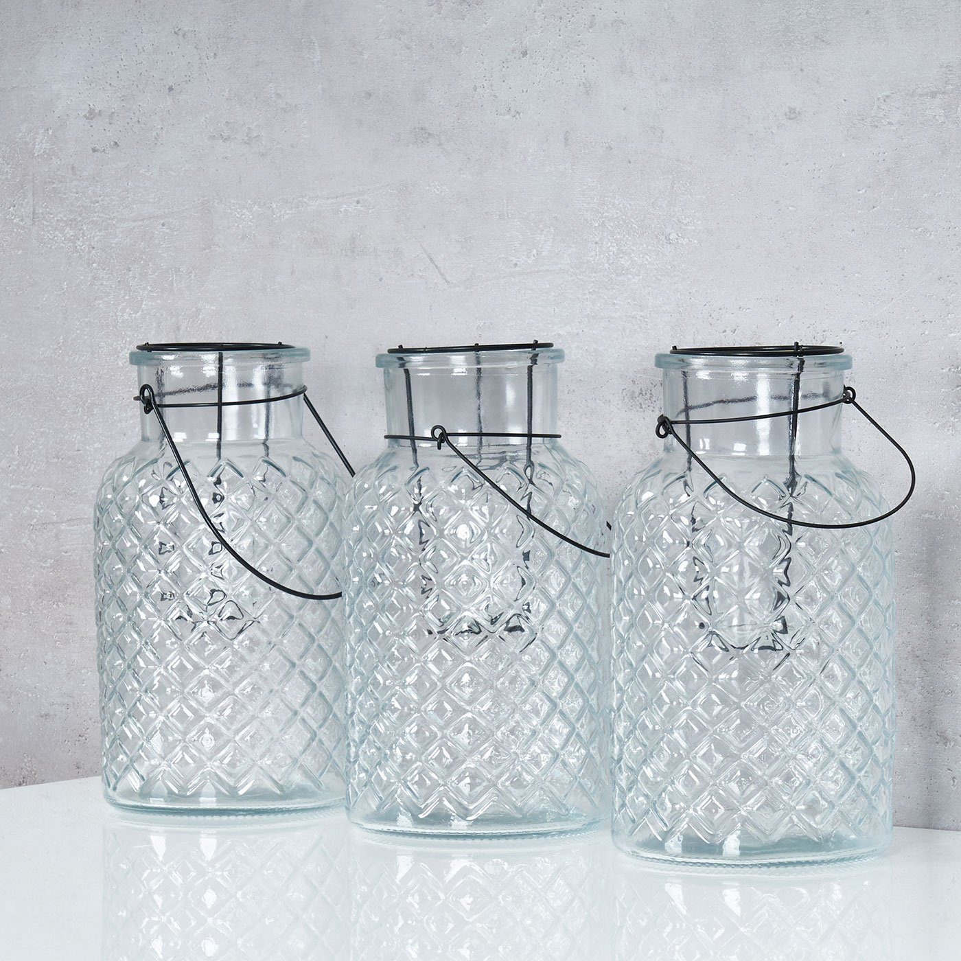 Levandeo® Kerzenlaterne, 3er Set Laterne Windlicht Weiß Gartenleuchte Glas H26cm Kerzenhalter