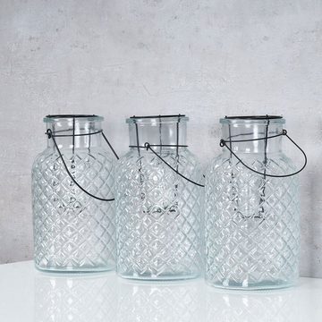 Levandeo® Kerzenlaterne, 3er Set Windlicht H26cm Glas Laterne Weiß Gartenleuchte Kerzenhalter