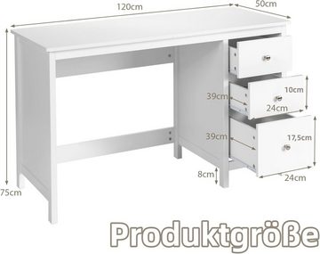 KOMFOTTEU Computertisch Schreibtisch, mit 3 Schubladen, 120 x 50 x 75 cm