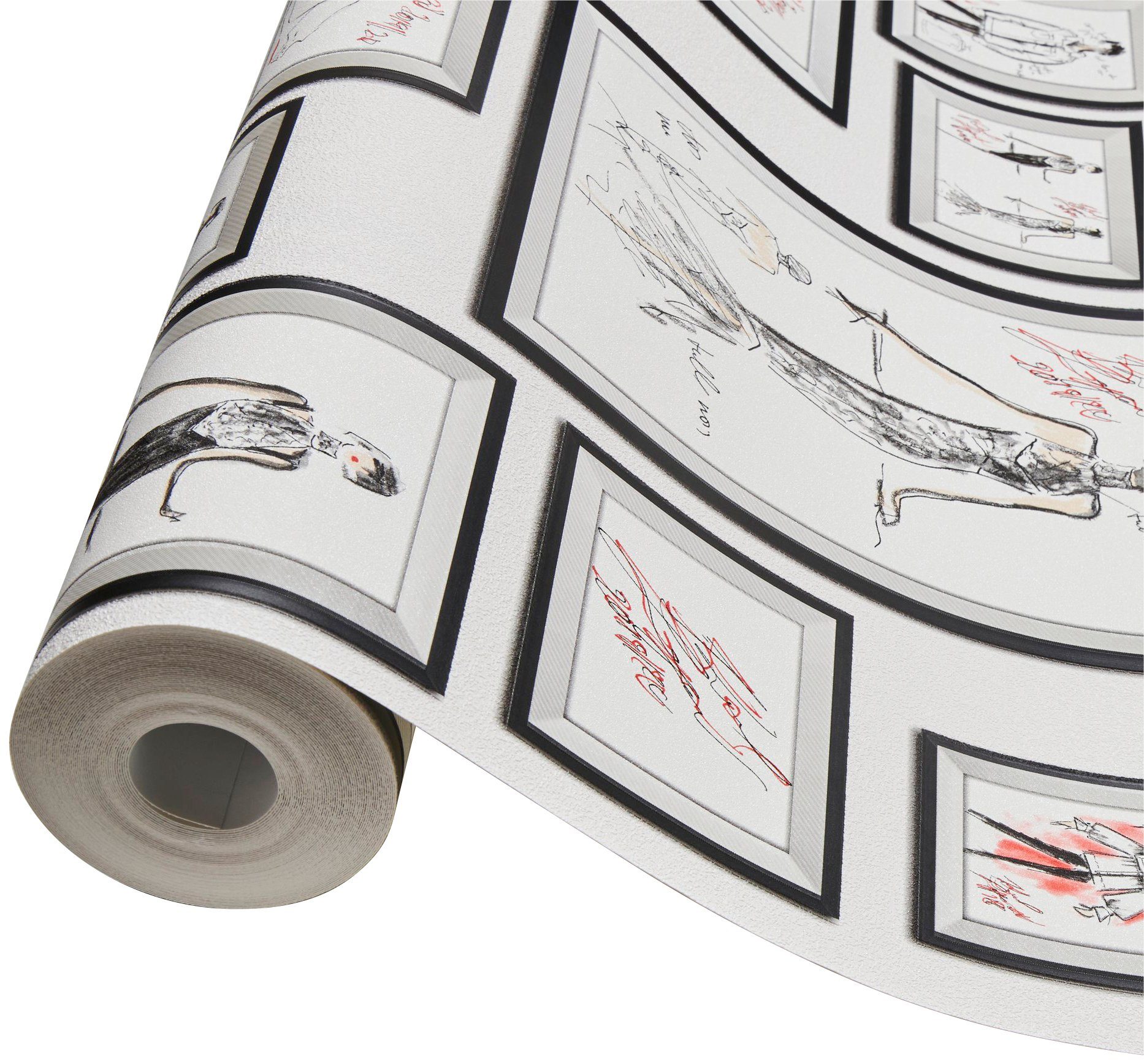 Architects Paper Sketch, Tapete Designer Vliestapete weiß/schwarz/rot Bilderrahmen Tapete