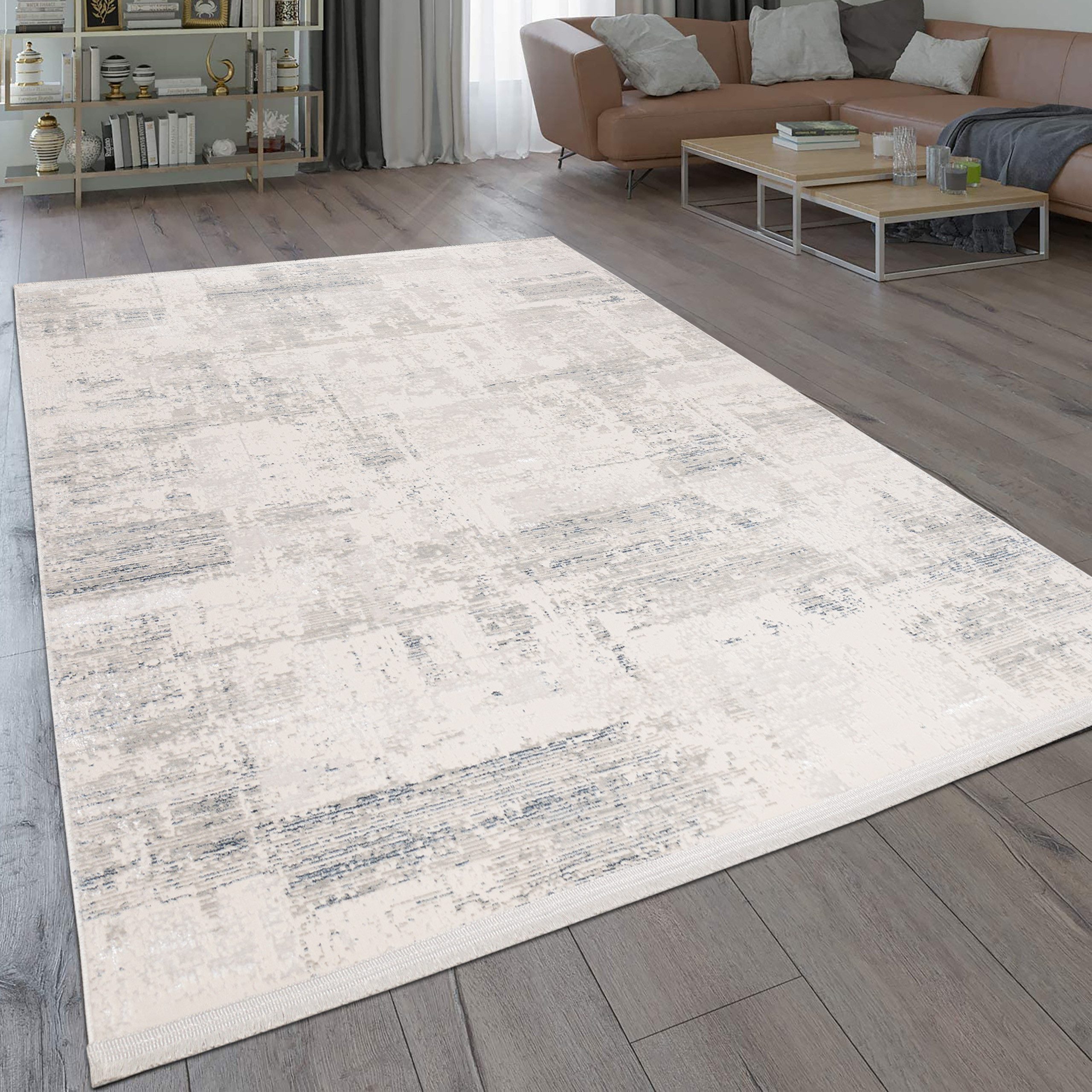 TeppichHome24 Teppich Moderner glänzender Wohnzimmer-Teppich in blau-weiß, günstig online kaufen