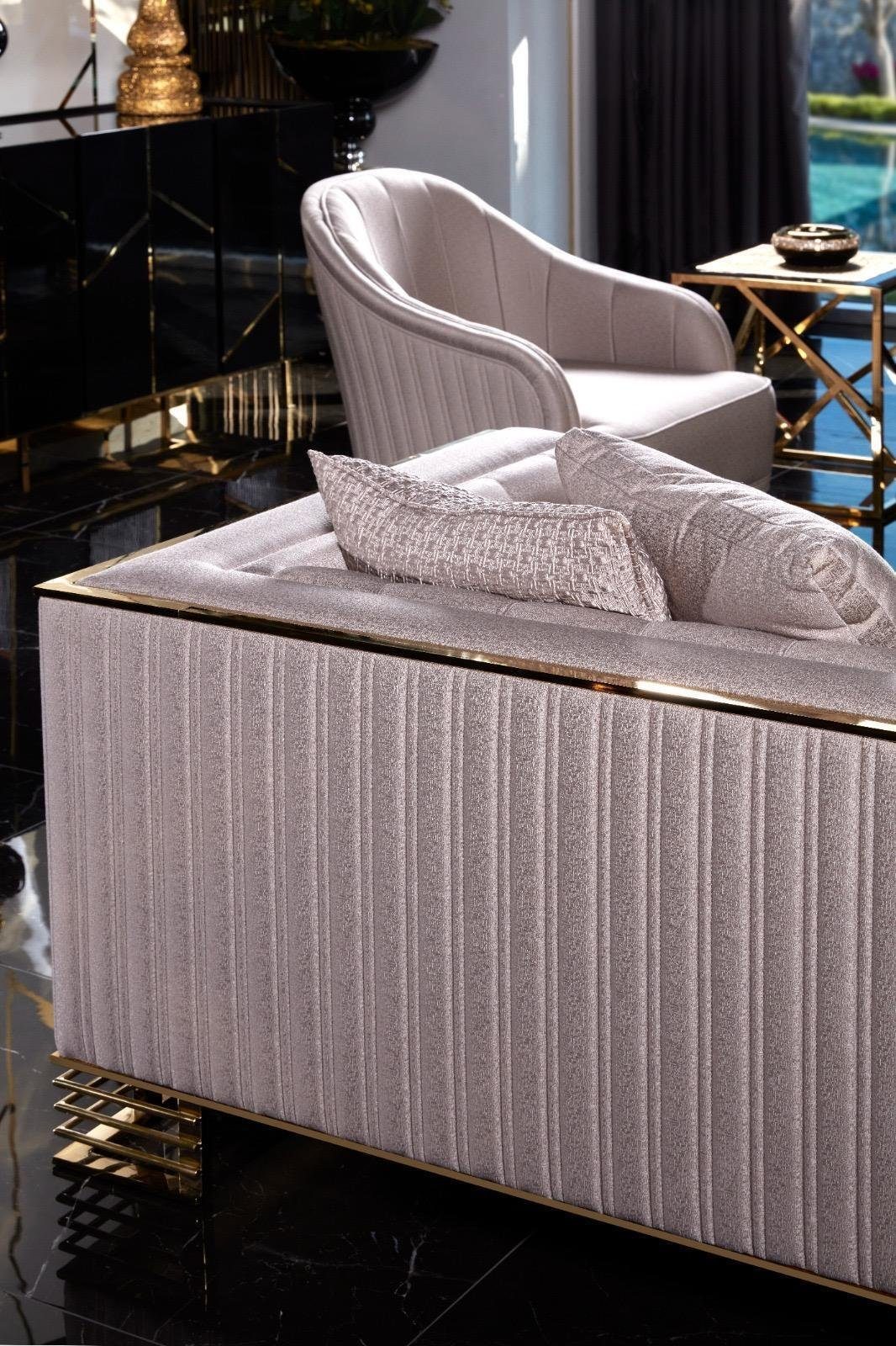 Textil Modern in Luxus Sitz Sessel Metall Made Holz Europa (4-St), Sessel Stil Stoff JVmoebel Möbel