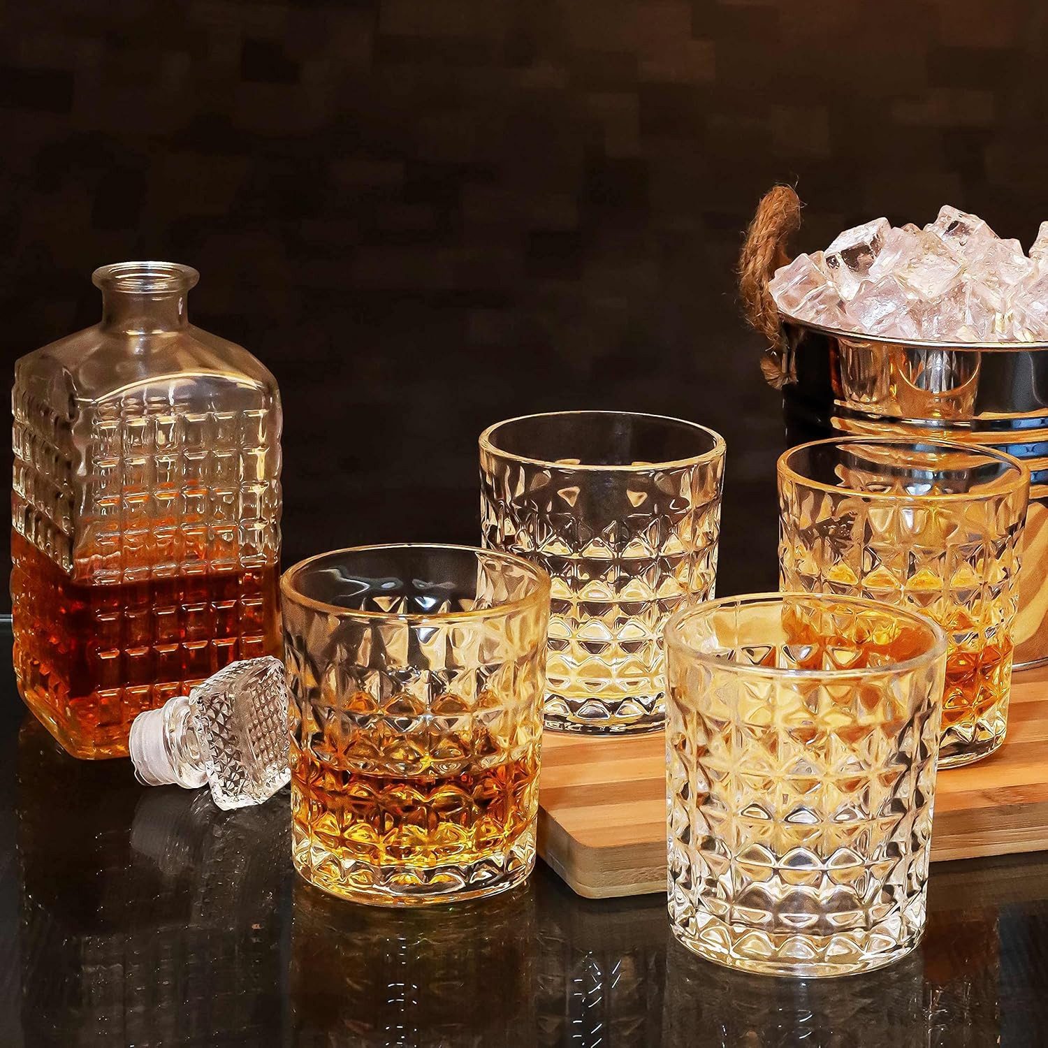 Belle Vous Whiskyglas BELLE VOUS Glas Dekanter Set 5-teilig, 500 ml mit Gläsern, Glas