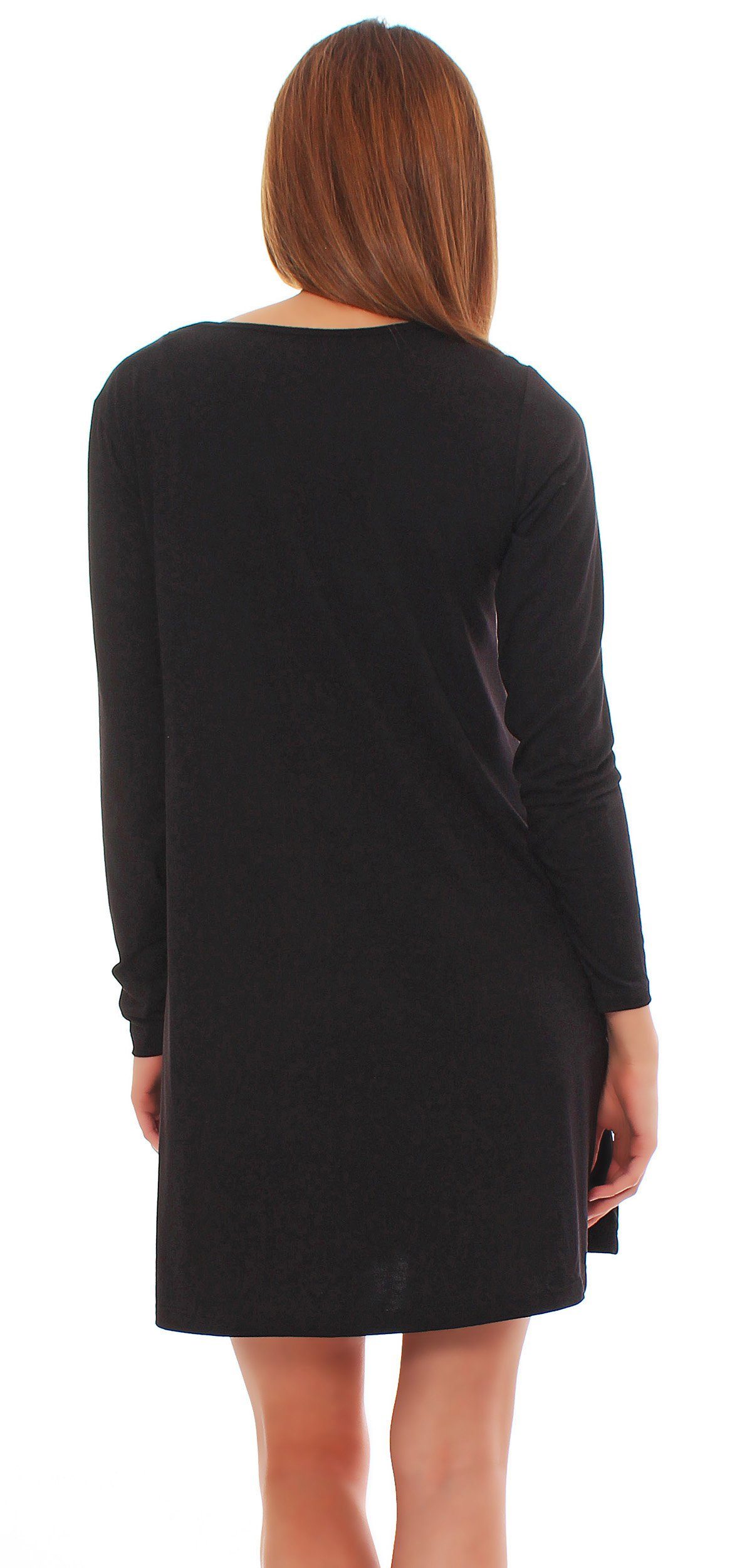 Longshirt Tunika Tunika 6514 Pulli Kleid A-Linien-Kleid mit Mississhop Minikleid Graphit_kurz Taschen