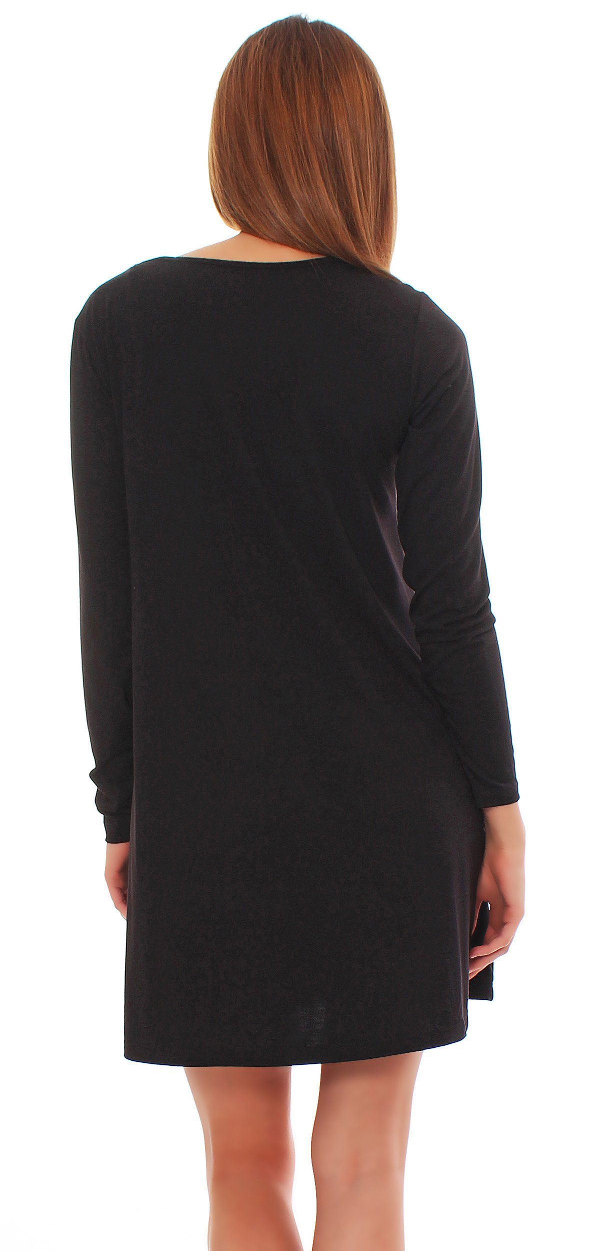 Mississhop A-Linien-Kleid Kleid Tunika Longshirt Pulli Tunika Minikleid mit Taschen 6514