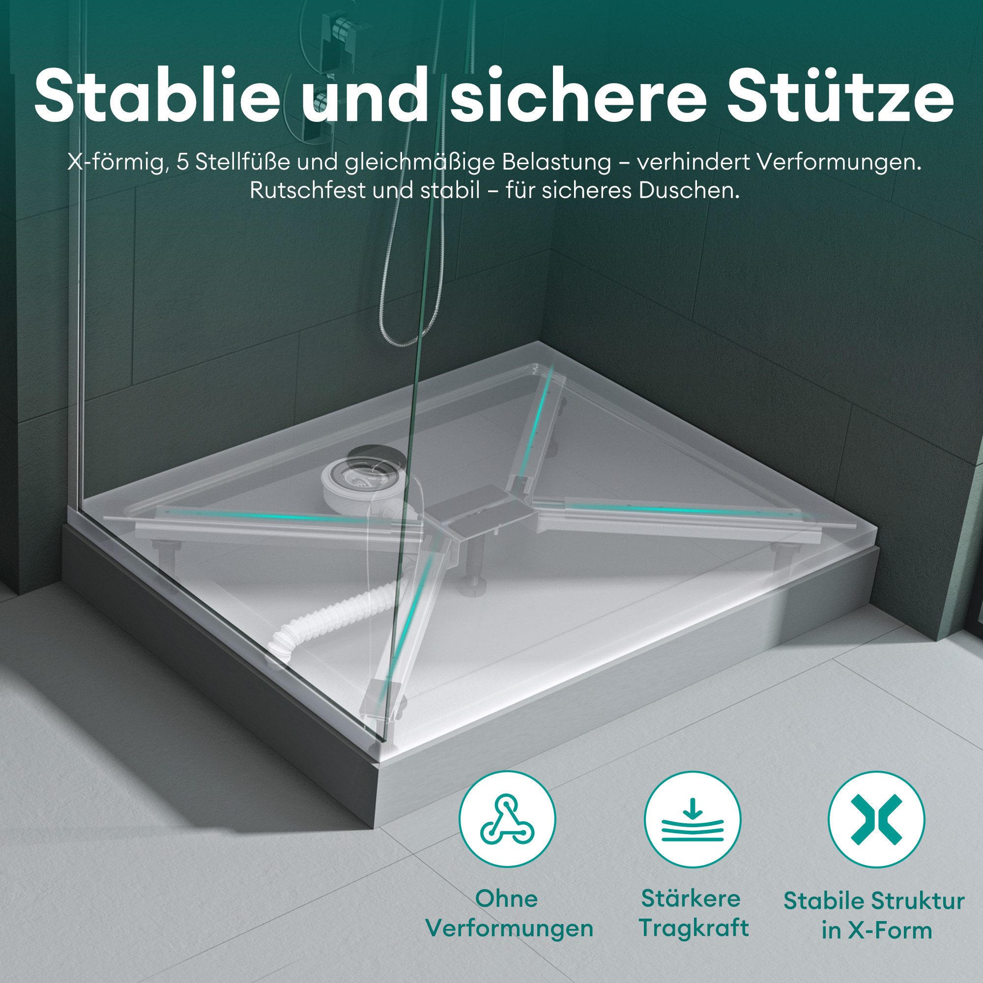 Mai & Mai Duschwannenfüße Brausewannenfuß Montagefuß in X-Form mit 5 Stellfüßen verstellbar