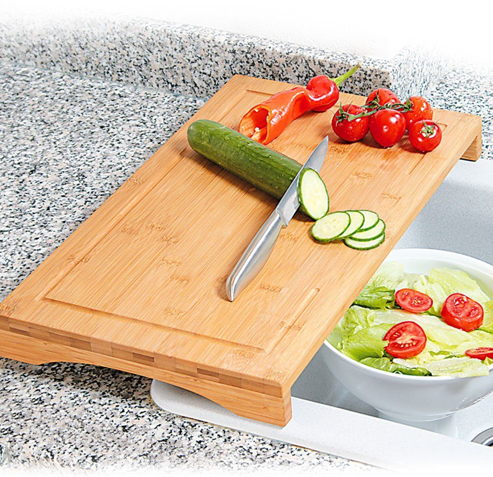 KESPER® Schneide- und Abdeckplatte, Bambus, aus 100% FSC® zertifiziertem Bambus, vier rutschfeste Elastikfüße
