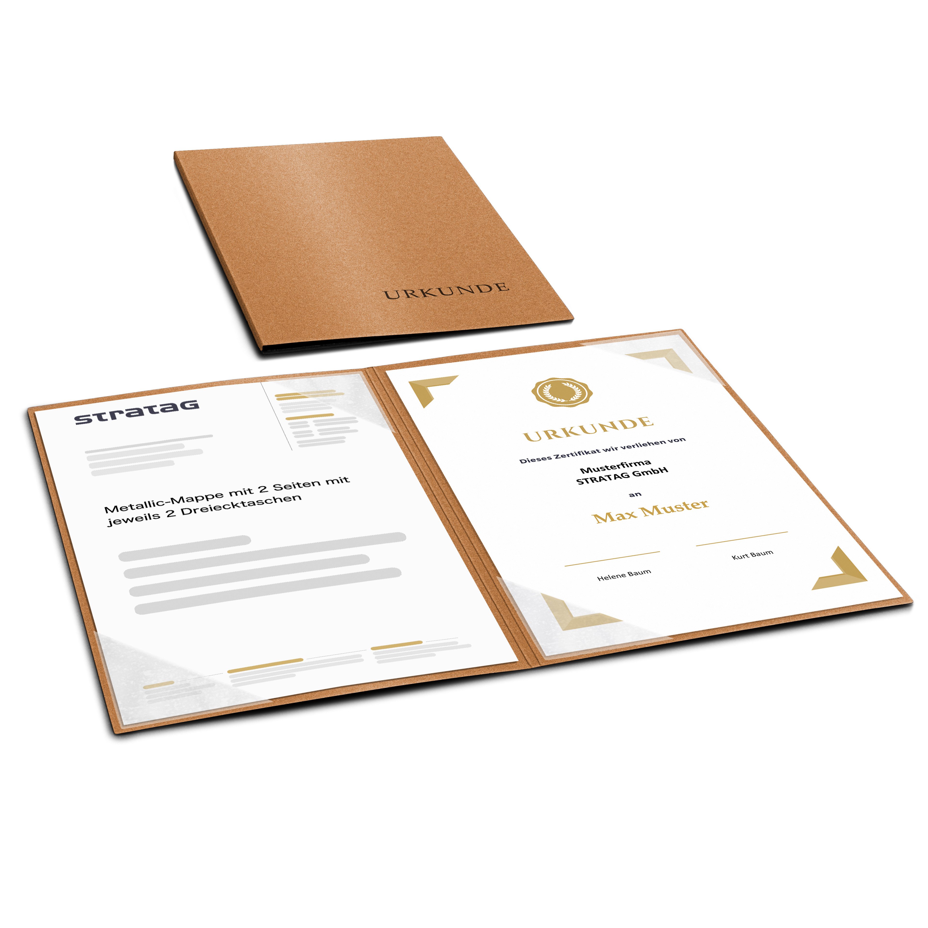 STRATAG Organisationsmappe Urkundenmappen Esclusiva® Basic-plus - 5 Stück 2-tlg Metallic-Effekt (Set, 5-St., Metallic-Karton mit hochwertiger Prägung URKUNDE), direkt vom Hersteller STRATAG - handgefertigt in Deutschland