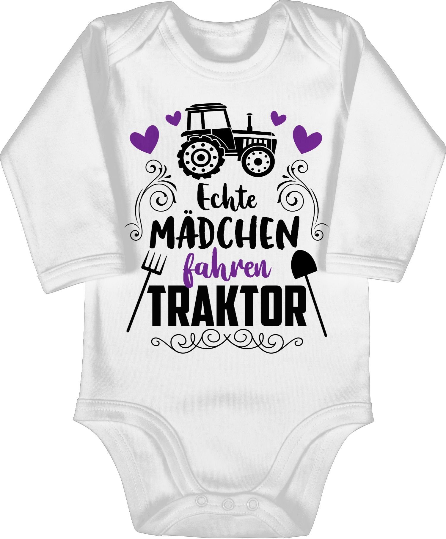 Shirtracer Shirtbody Echte Mädchen fahren Traktor - schwarz Baby Bagger Traktor und Co. 1 Weiß