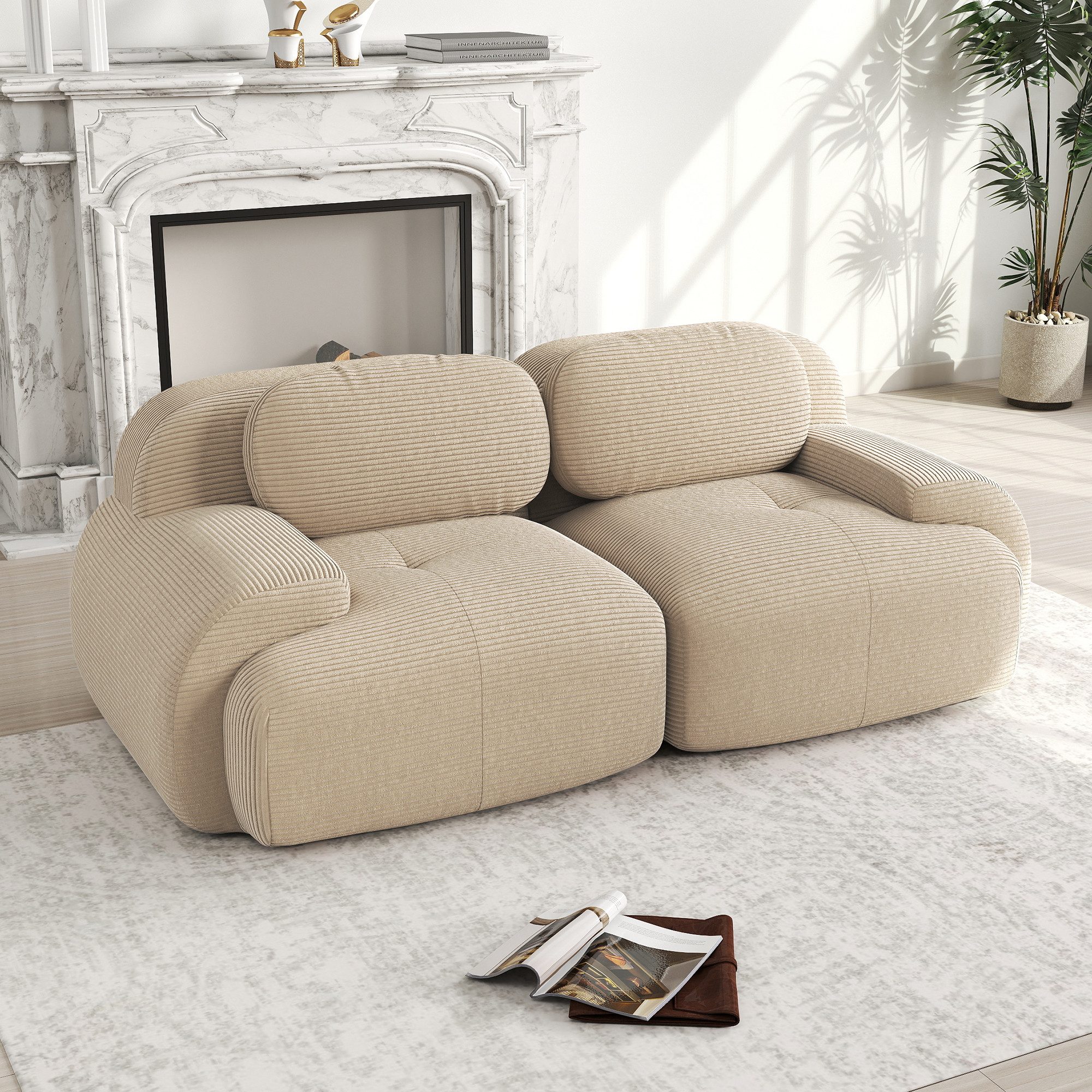 Odikalo 3-Sitzer modular kombinierbar Polstersofa Chaiselongue, 82'' Loveseat-Sofa aus Cordstoff, modular kombinierbar mit geschwungenen Armlehnen und rutschfester Unterseite, hochelastische Polsterung für Wohnzimmer, Schlafzimmer und Heimkino
