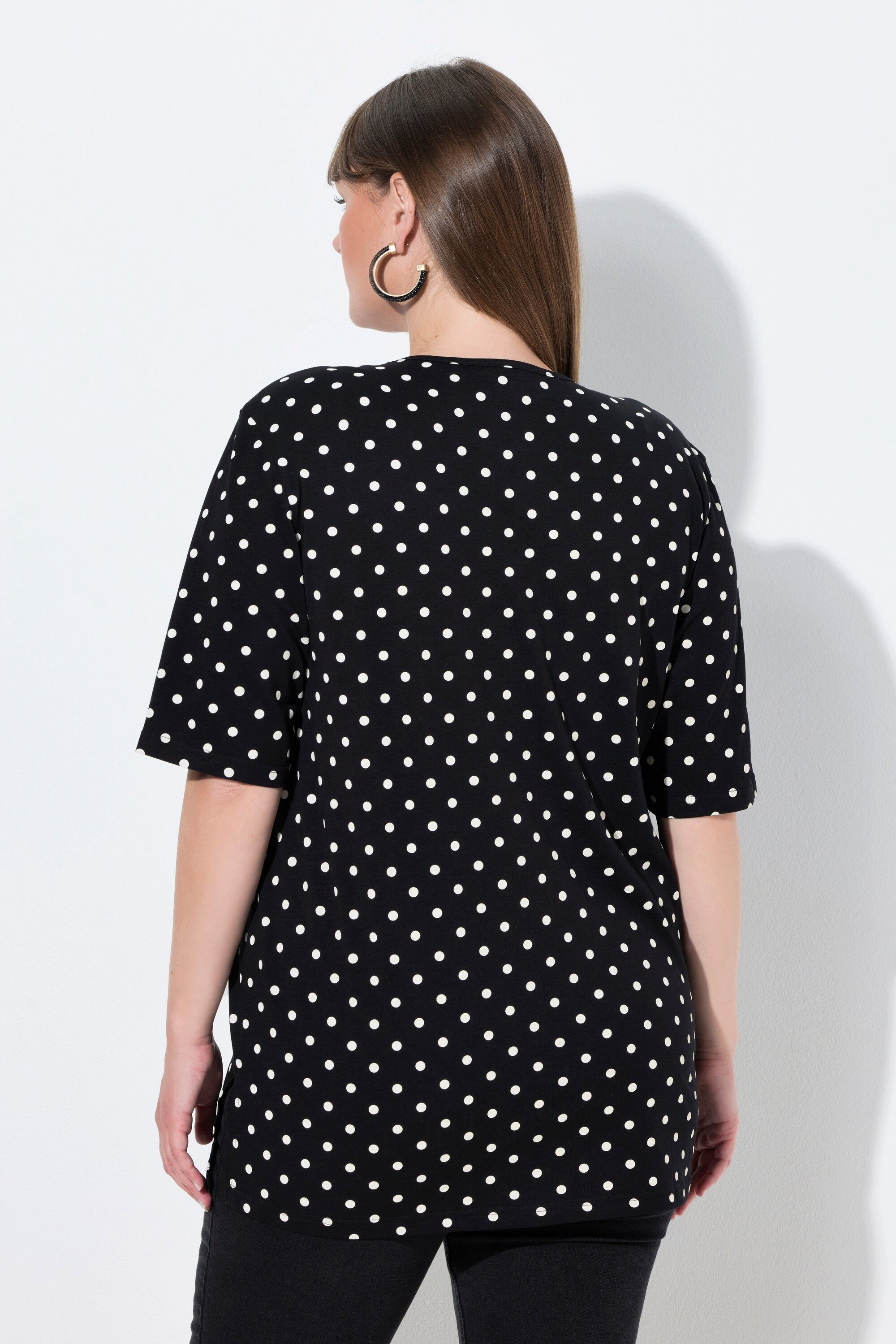 Ulla Popken T-Shirt T-Shirt Punkte Relaxed V-Ausschnitt Halbarm