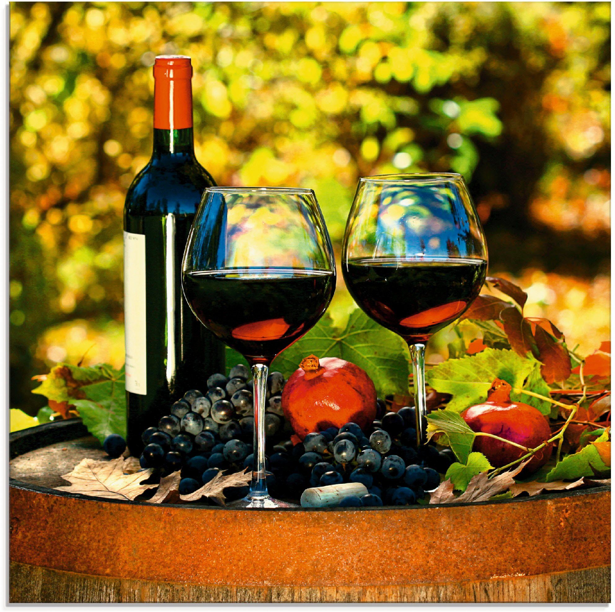 Artland Glasbild »Gläser Rotwein auf altem Fass«, Getränke (1 Stück) online  kaufen | OTTO