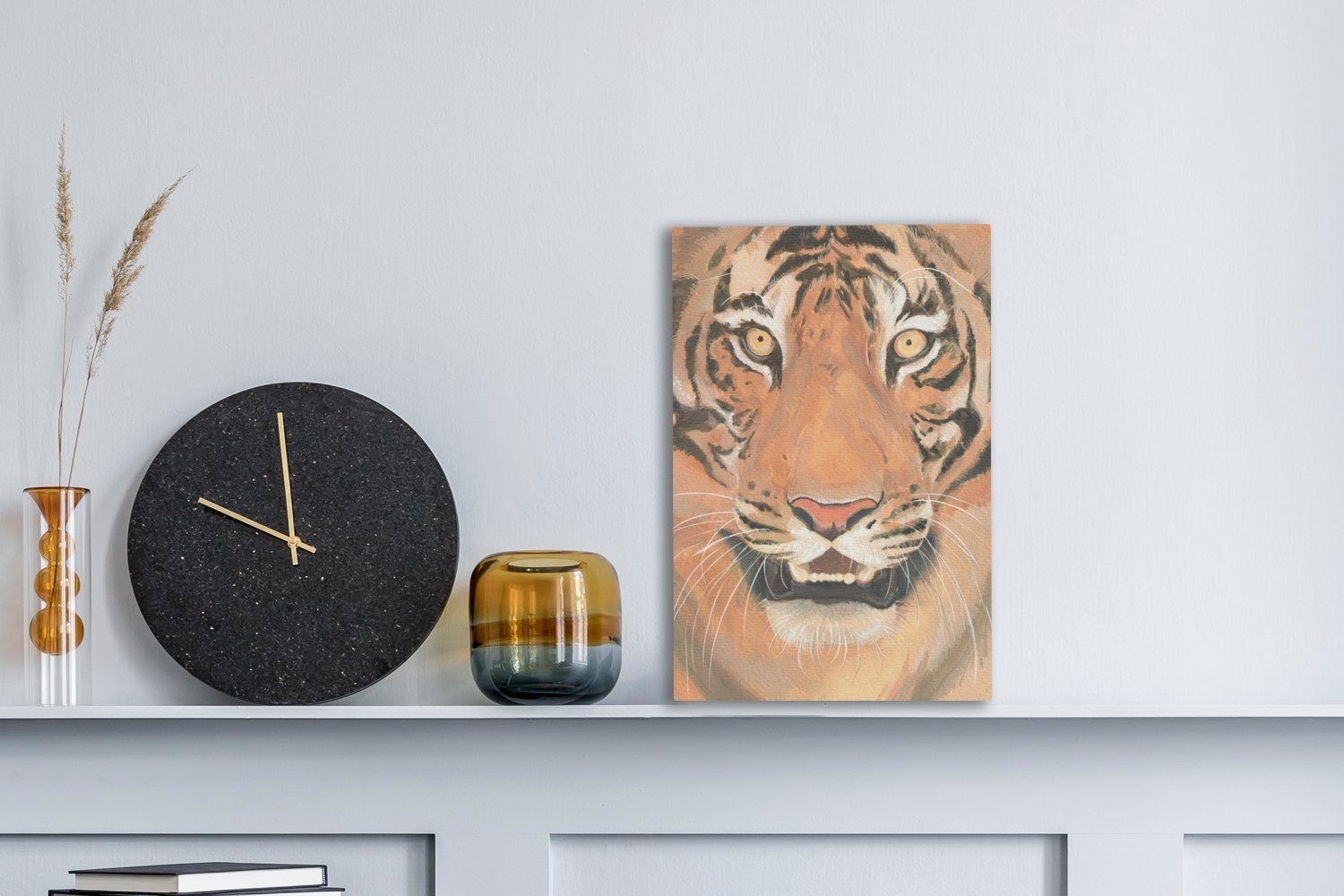 OneMillionCanvasses® Leinwandbild Tiger - Farbe St), 20x30 inkl. bespannt Leinwandbild - fertig cm Gemälde, (1 Zähne, Zackenaufhänger