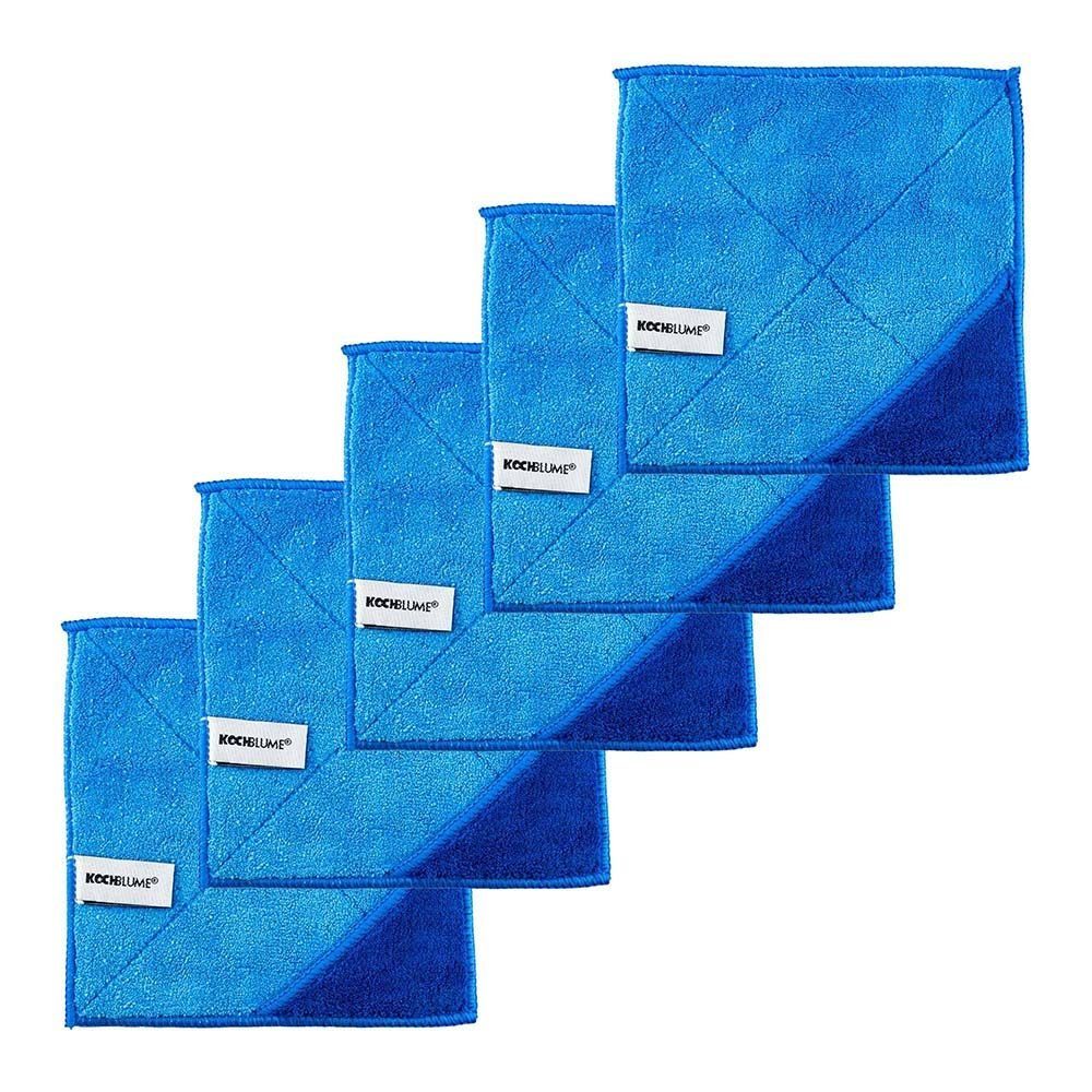Geschirrtuch cm, 18 Qualtität 800g/m² Kochblume 5-tlg), 18 (Spar-Set, x hellblau/dunkelblau Microfasertuch
