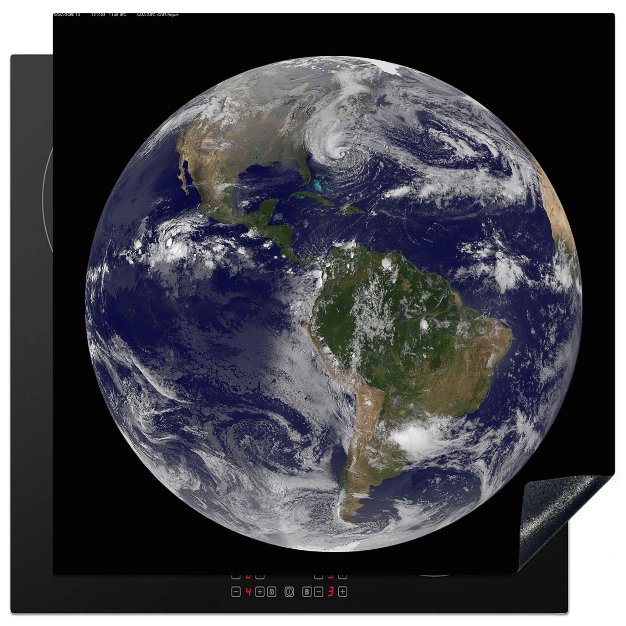 MuchoWow Herdblende-/Abdeckplatte Satellitenbild von Amerika umgeben von blauem Ozean, Vinyl, (1 tlg), 78x78 cm, Ceranfeldabdeckung, Arbeitsplatte für küche