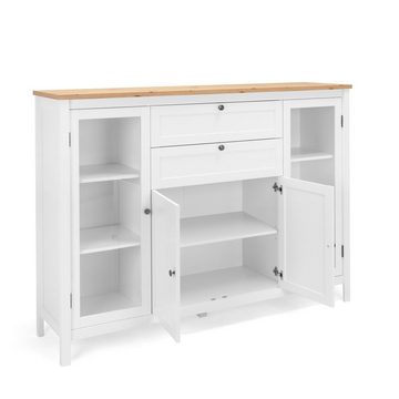 Newroom Highboard Eireen, Kommode Weiß Wildeiche Vintage Landhaus Schrank Sideboard Anrichte