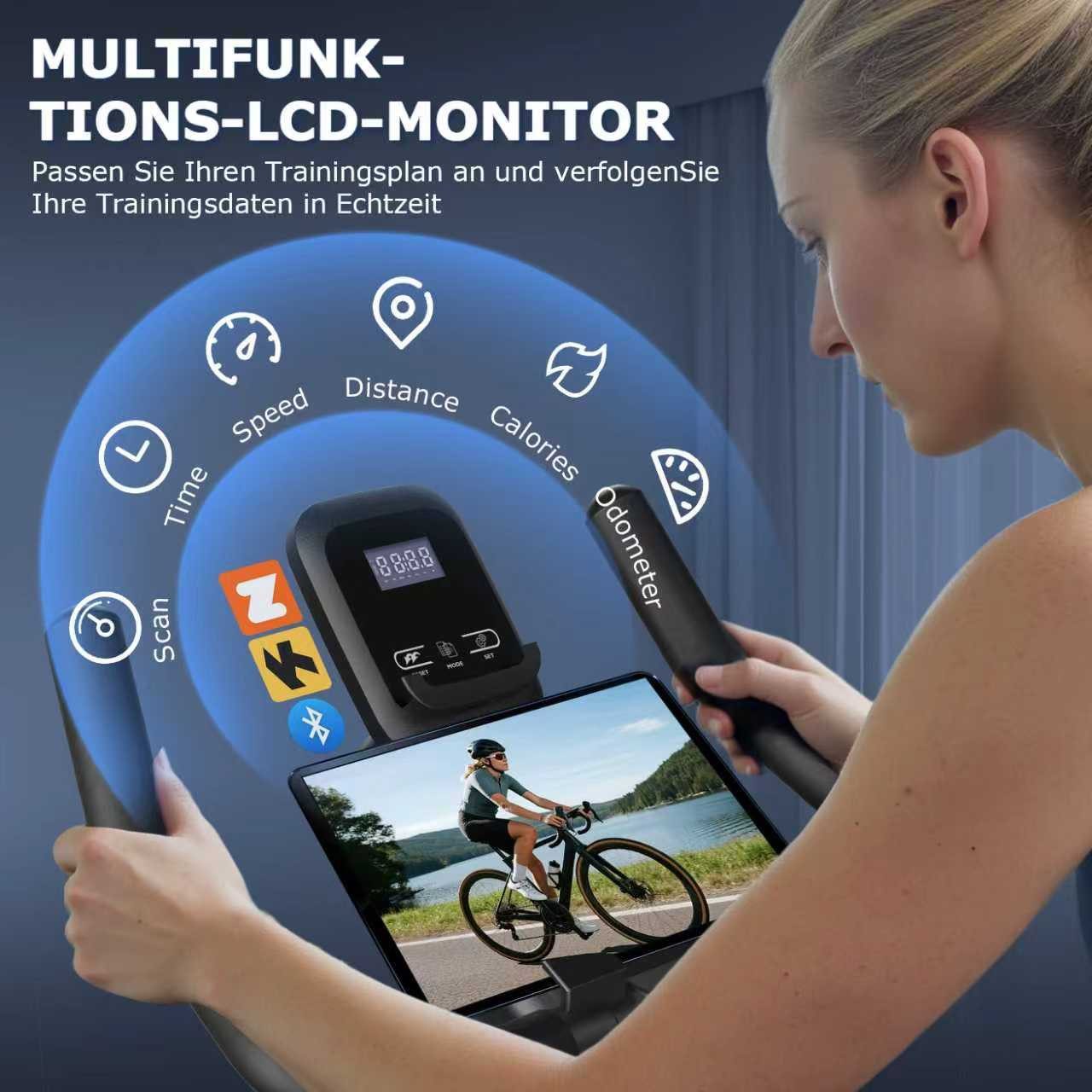Wenoker Heimtrainer Fahrrad mit APP, Leise Stationäres Fahrrad für Zuhause, mit App, LCD, Tablet-Halter, Zwift/Kinomap-komp., ergonom. Sitz, 140kg