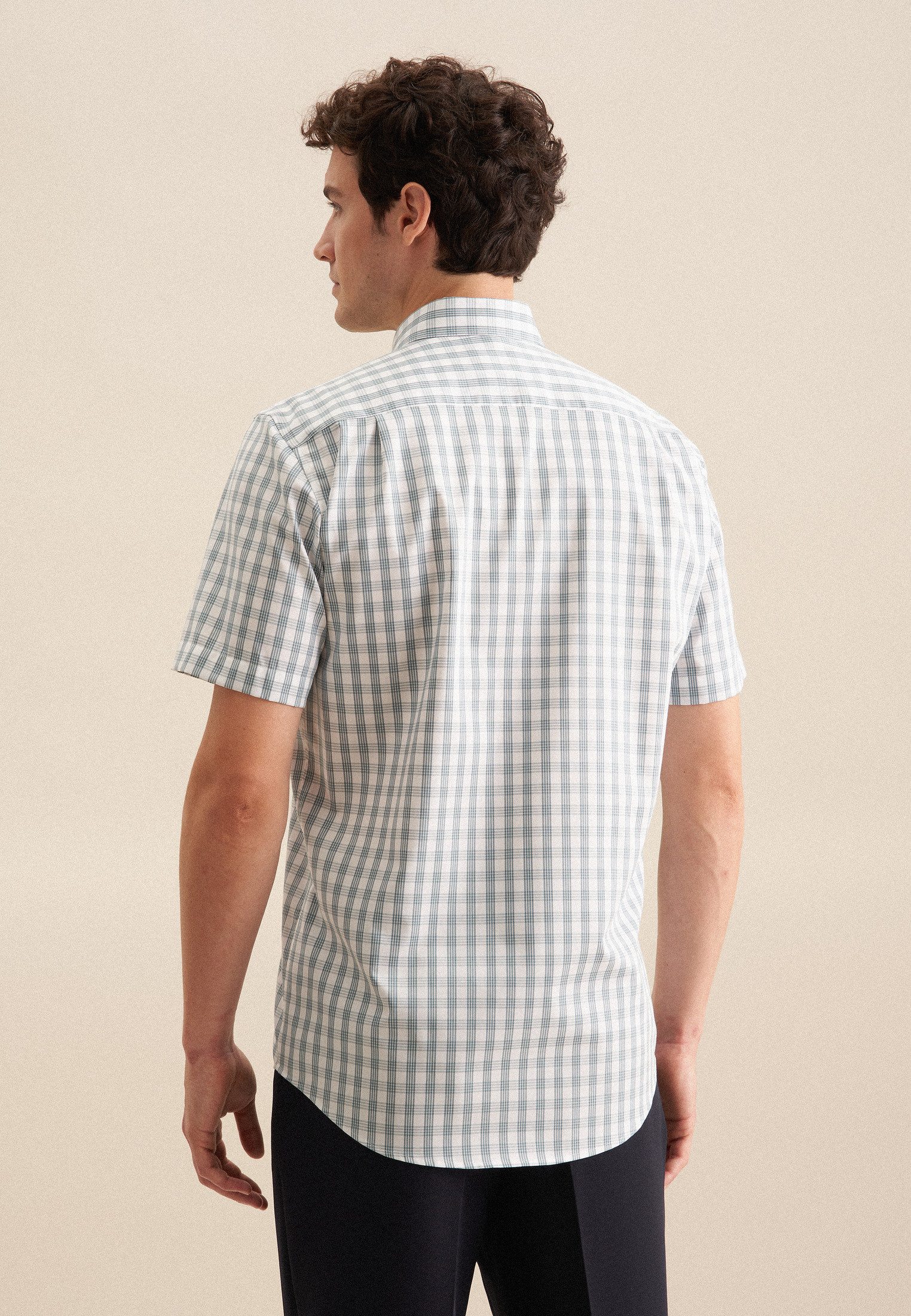 seidensticker Businesshemd Regular Regular 1/2 Button-Down-Kragen Karo