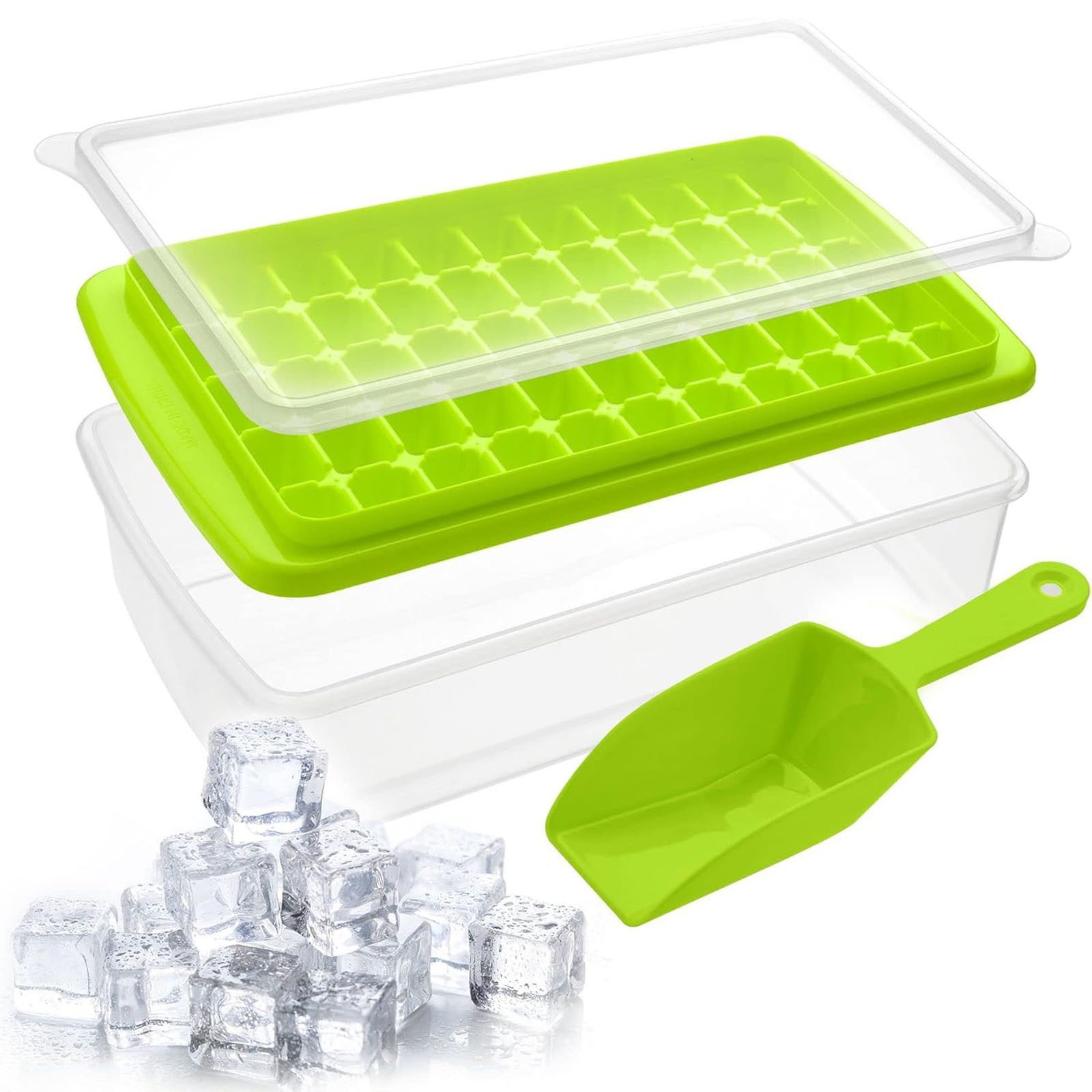 HAC24 Eiswürfelform Eiswürfelbehälter Eiswürfelbereiter, für 55 Eiswürfel mit Deckel, Behälter und Schaufel