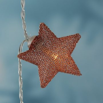 MARELIDA LED-Lichterkette 10 kupferne Sterne beleuchtet Dekolichterkette Weihnachten 0,9m, 10-flammig