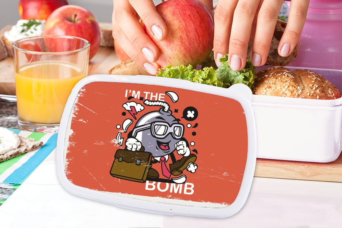 (2-tlg), MuchoWow weiß Mädchen Brotdose, - - Erwachsene, und und Kunststoff, Vintage Bombe Brotbox Koffer, für Jungs Lunchbox Kinder für