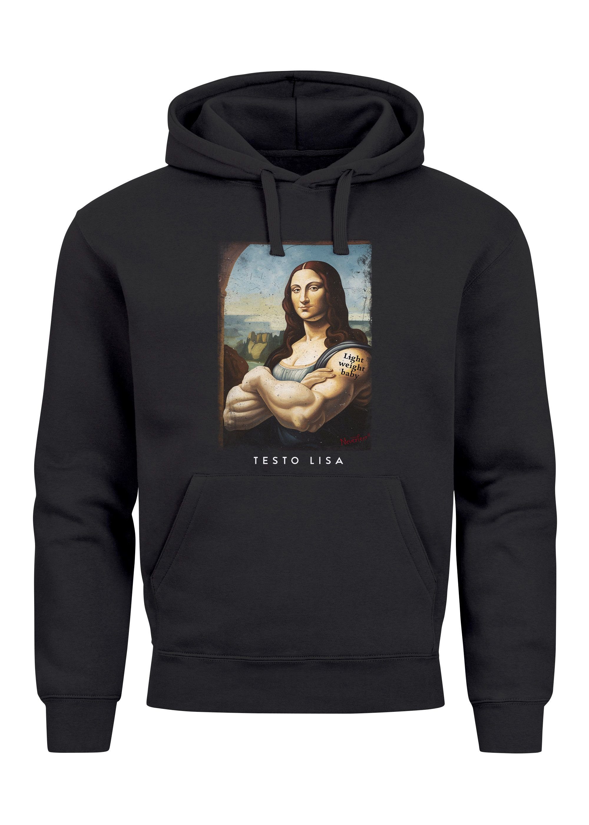 MoonWorks Hoodie Hoodie Herren Print Aufdruck Mona Lisa Parodie Meme Kapuzen-Pullover M Testo Lisa schwarz | Sweatshirts