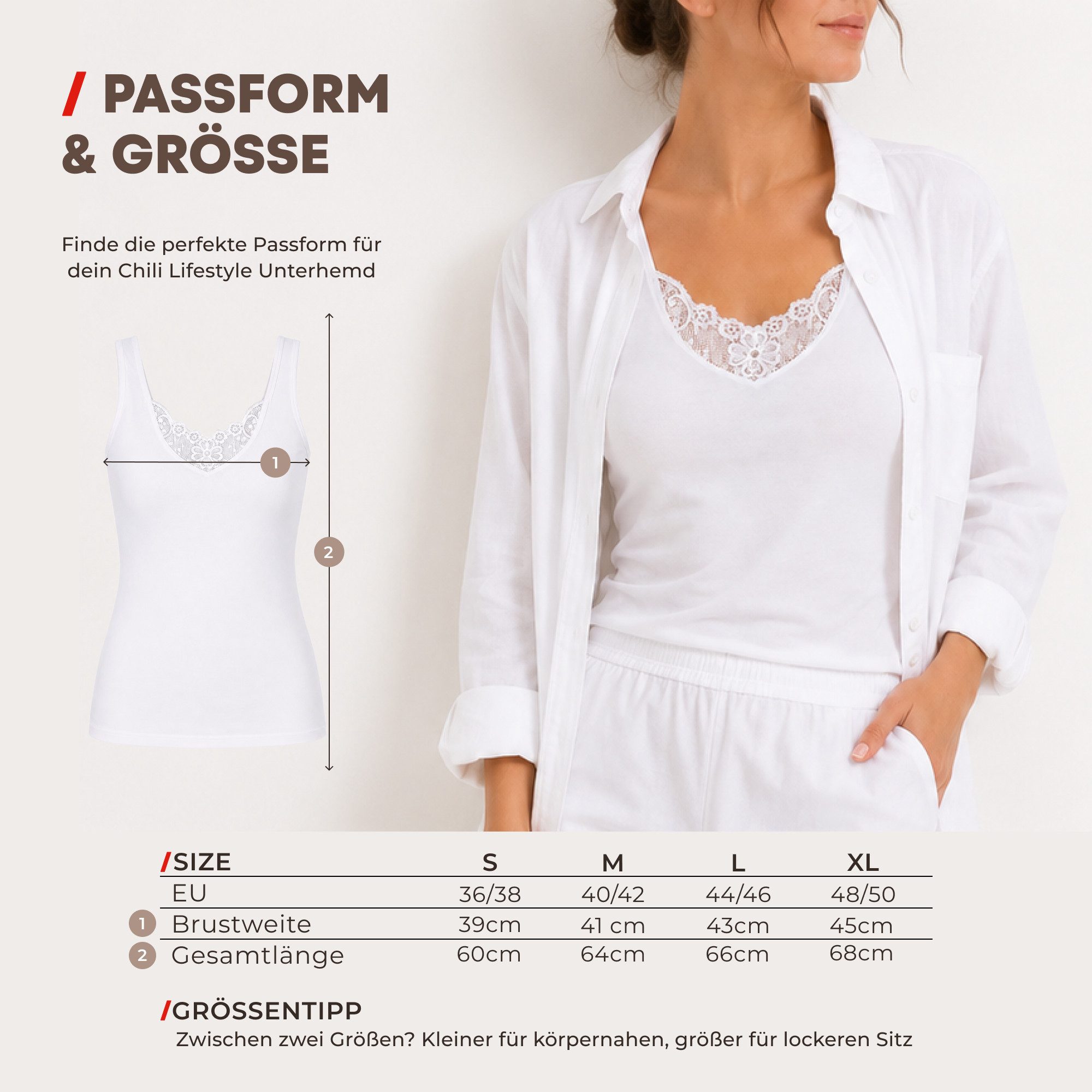 Chili Lifestyle Unterhemd Tank Top Damen mit Spitze 4er Pack Weiß aus Baumwolle (4-St., Tanktop) Unterwäsche bequemes Basic für Alltag & Freizeit 36/38–48/50 – Bild 2 von 5