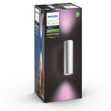 Philips Hue LED Außen-Wandleuchte White & Color Ambiance Appear Wandleuchte rund Edelstahl 1200lm Doppel, keine Angabe, Leuchtmittel enthalten: Ja, fest verbaut, LED, warmweiss, Aussenlampe, Aussenwandleuchte, Outdoor-Leuchte