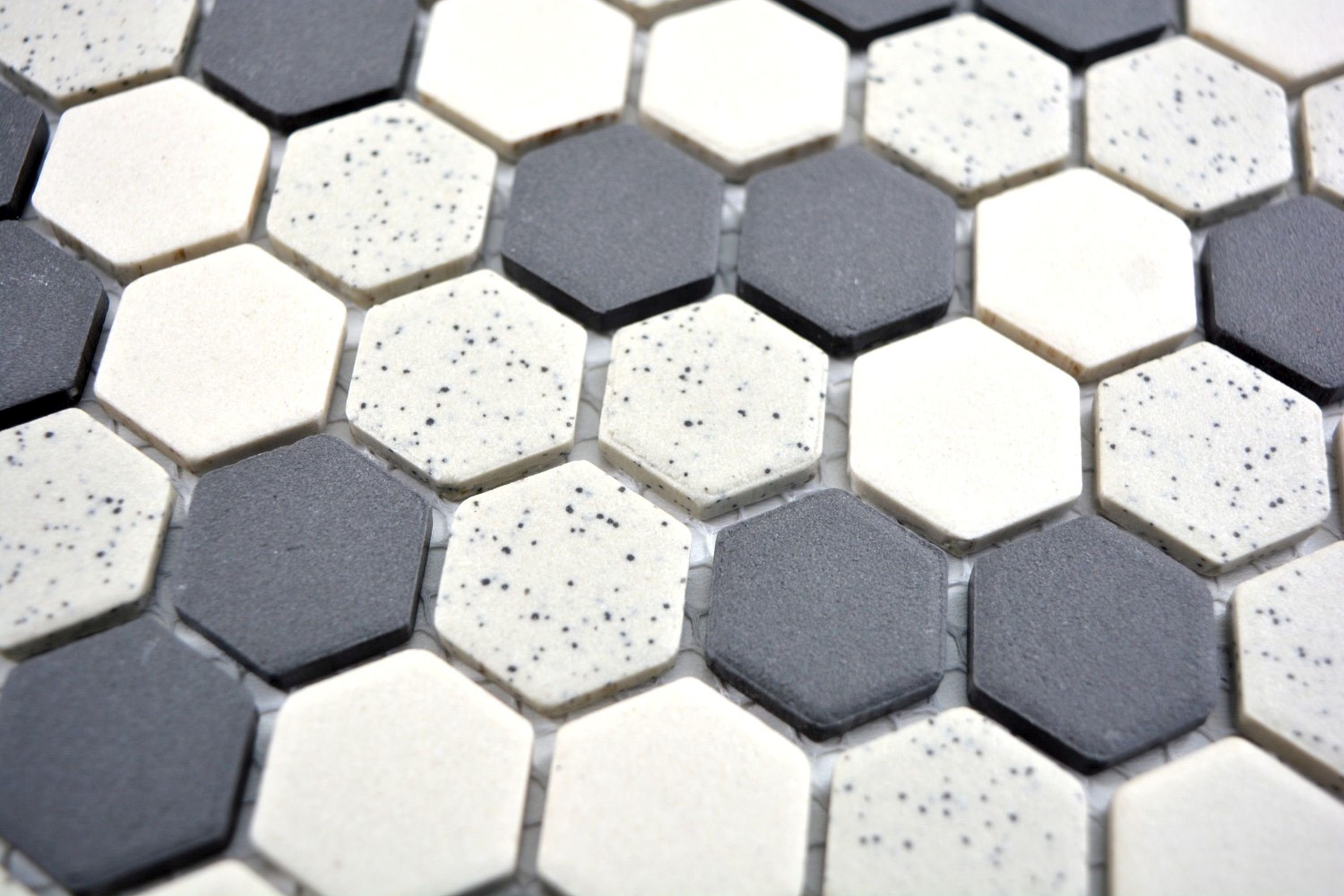 Mosani Bodenfliese Hexagonale Mosaik rutschsicher schwarz mini Keramik beige Fliese