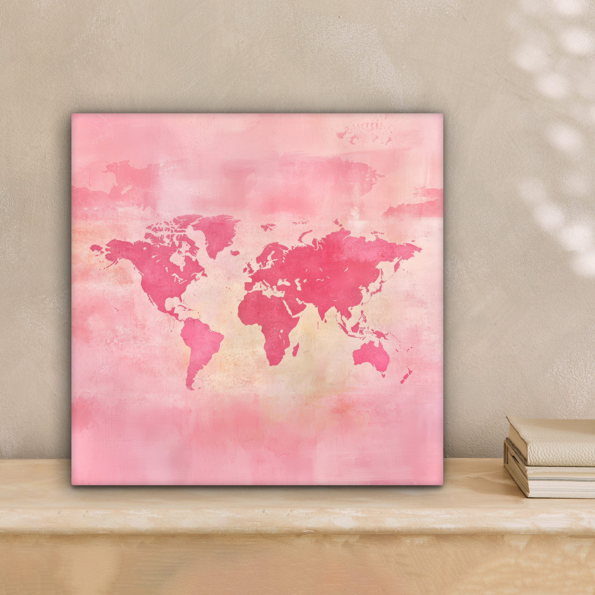 OneMillionCanvasses® Leinwandbild Weltkarte - Rosa - günstig online kaufen