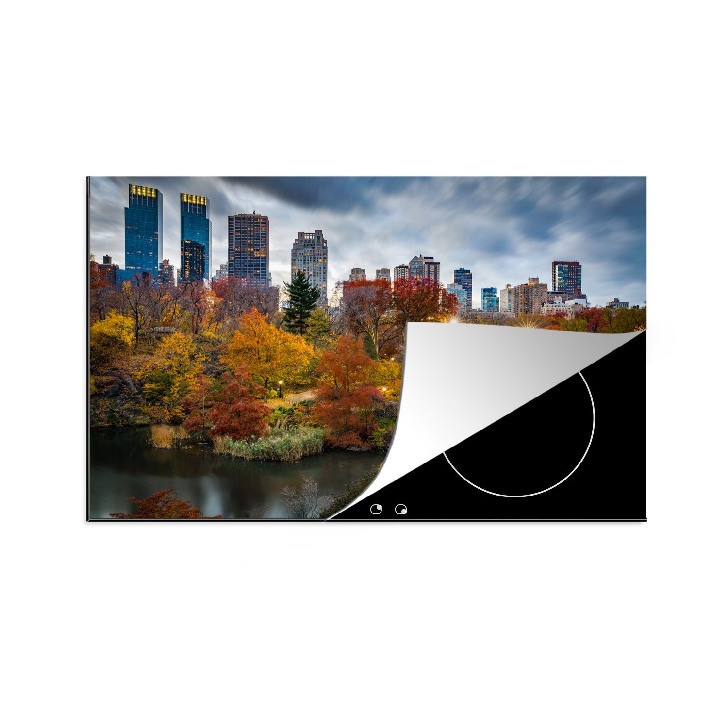 MuchoWow Herdblende-/Abdeckplatte New York - Central Park - Herbst, Vinyl, (1 tlg), 81x52 cm, Induktionskochfeld Schutz für die küche, Ceranfeldabdeckung