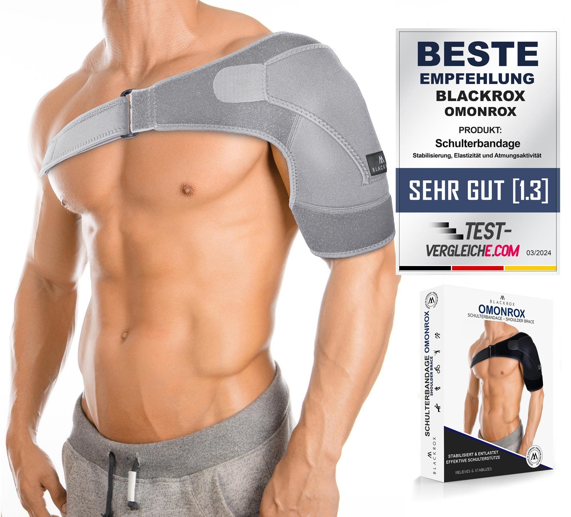 Schulterbandage [Vergleichssieger 2024] Damen & Herren, One Size, Schulterstütze
