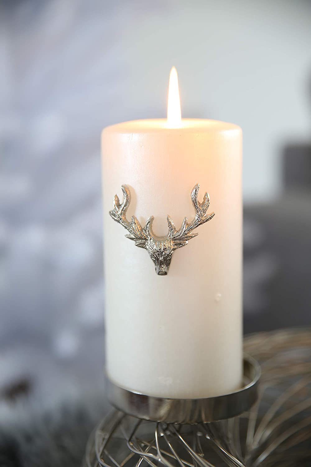 EDZARD Kerzenständer Kerzenstecker Elch, 3er-Set Kerzenpin für Stumpenkerzen, Deko-Stecker, vernickelt