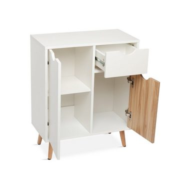 Mondeer Kommode Beistellschrank, Schließfachschrank, Sideboard, multifunktionale Möbel, Schrank,Weiß + Eiche