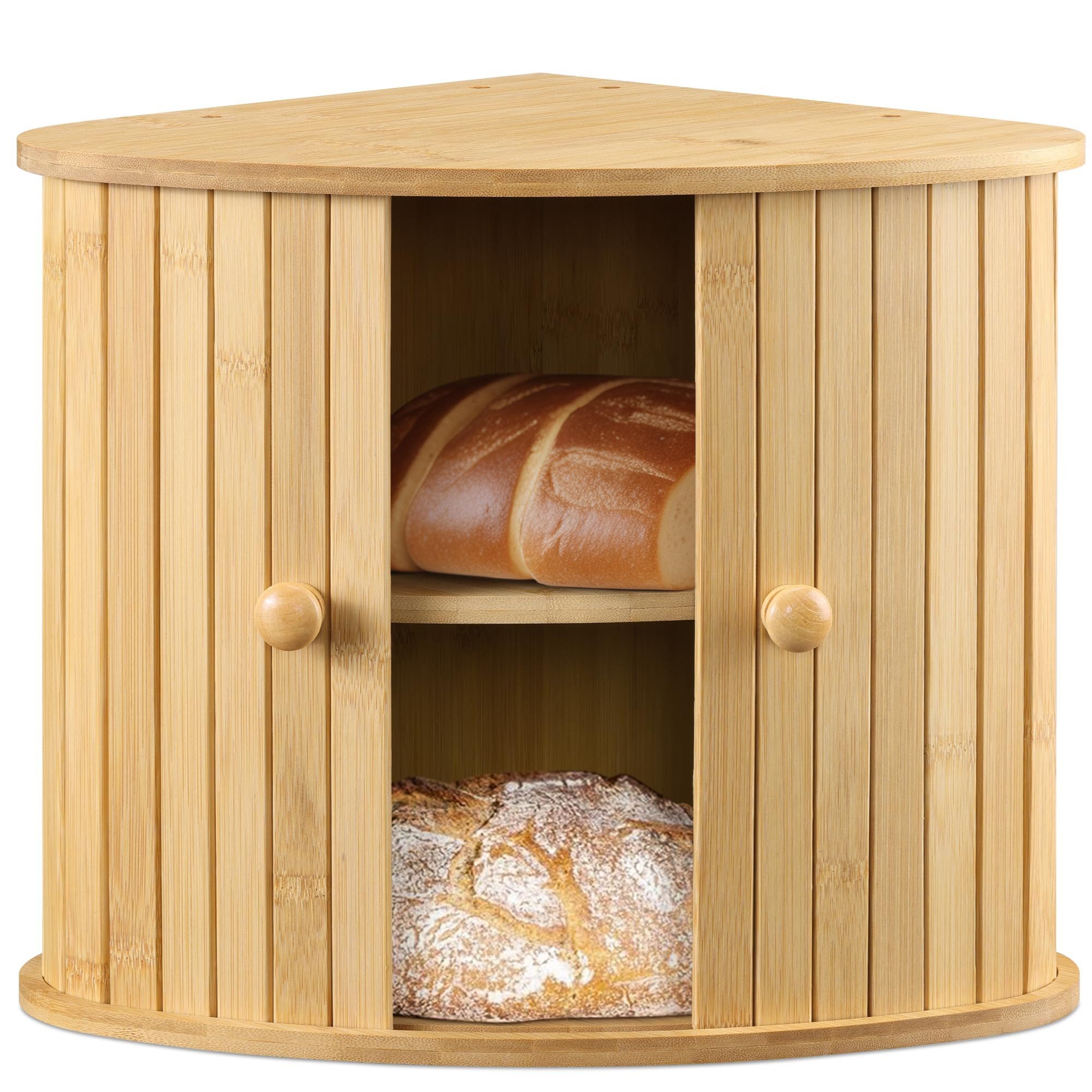 Navaris Brotkasten Navaris Eck-Brotkasten Bambus 2 Etagen 30x30x31 cm, Holz