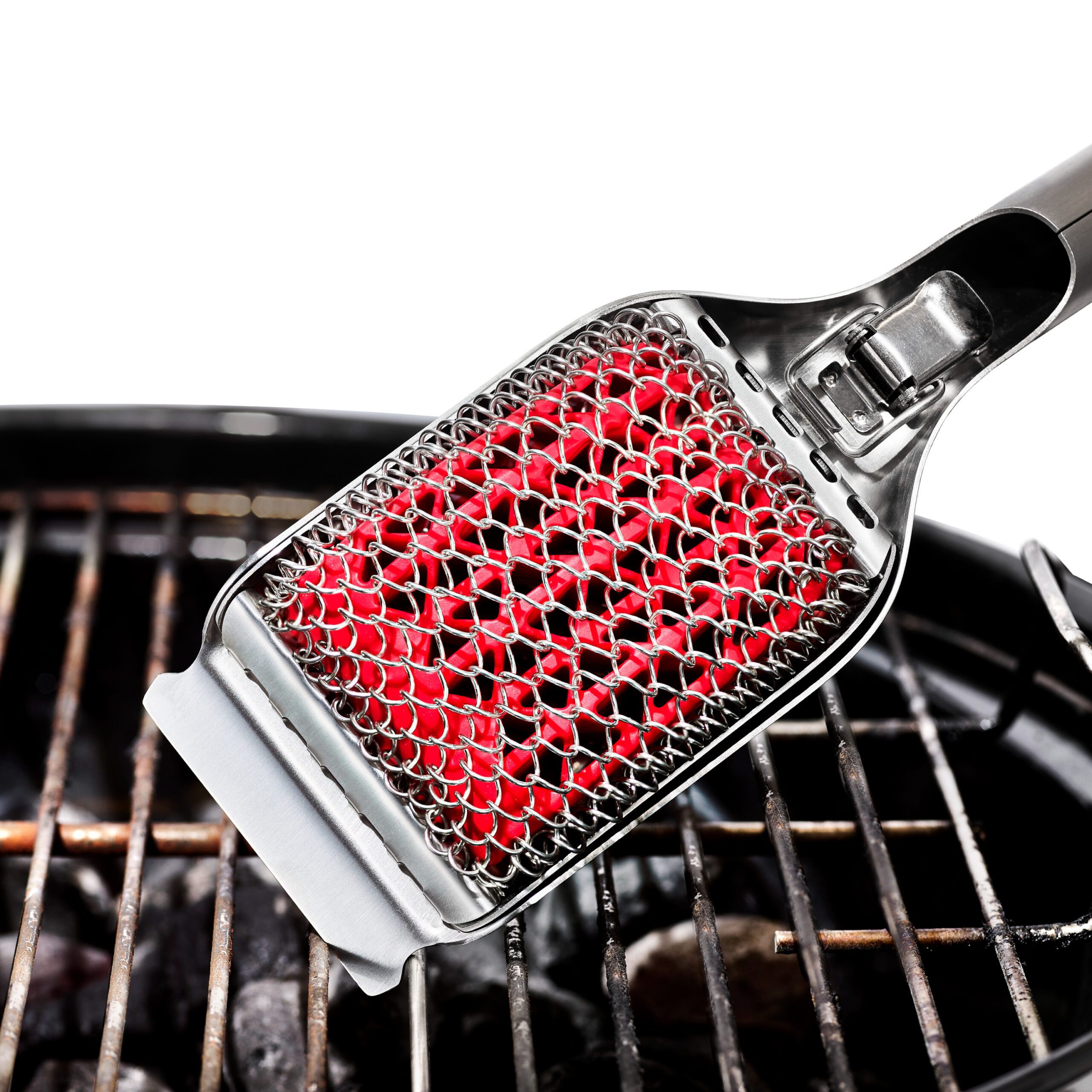 OXO Good Grips Grillbürste Hot Clean, langlebige Edelstahlspulen mit flexiblem Silikon