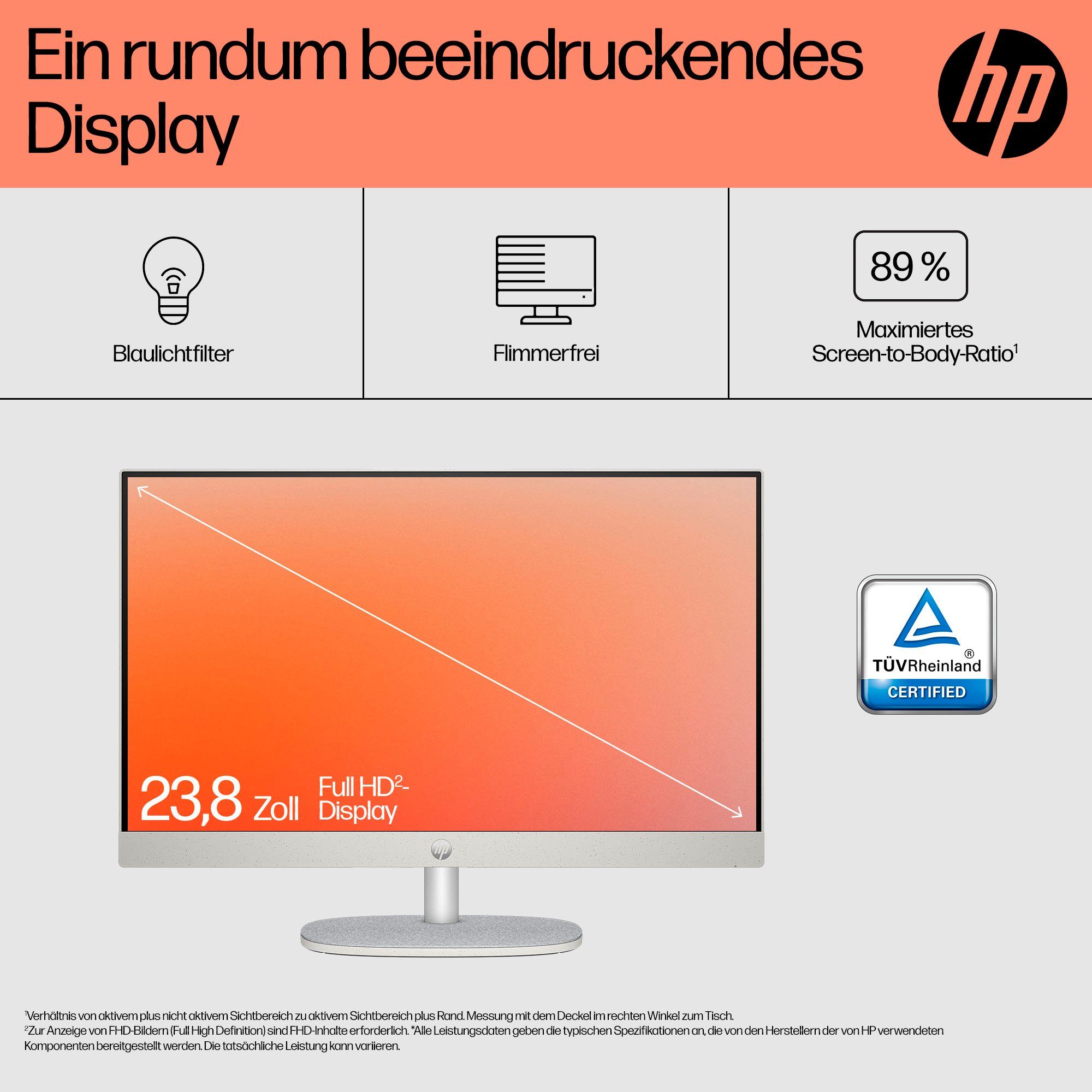 HP 24-cr0231ng All-in-One PC (23,8 Zoll, AMD Ryzen 7 7730U, Radeon Graphics, 16 GB RAM, 512 GB SSD, Luftkühlung) – Bild 2 von 5