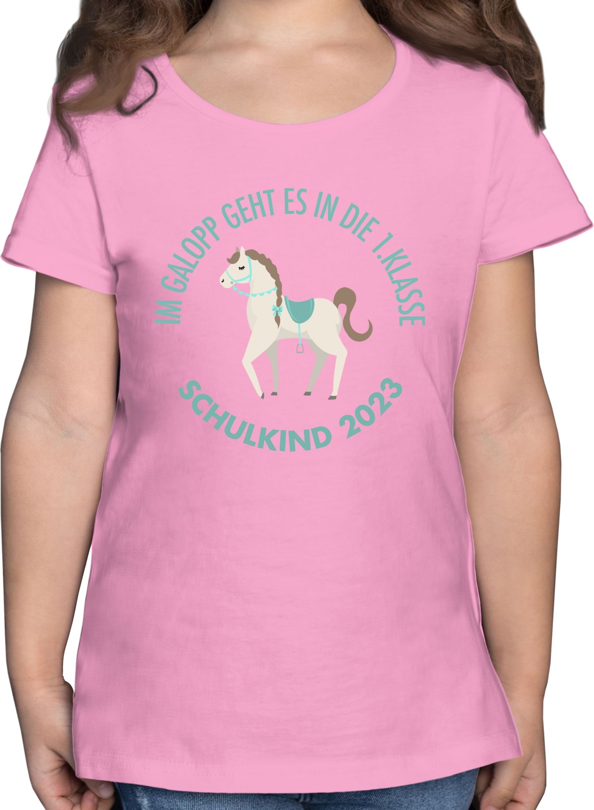 Shirtracer T-Shirt Im Galopp Schulkind 2023 Einschulung Mädchen 2 Rosa