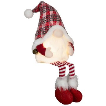 Christmas Paradise Weihnachtsfigur sitzender XL Wichtel 40cm (85cm) mit Beleuchtung (Dekofiguren, 2 St., im Set), Gnom Kantenhocker mit LED, 2 Designs, Weihnachtsdeko Rot-Grau