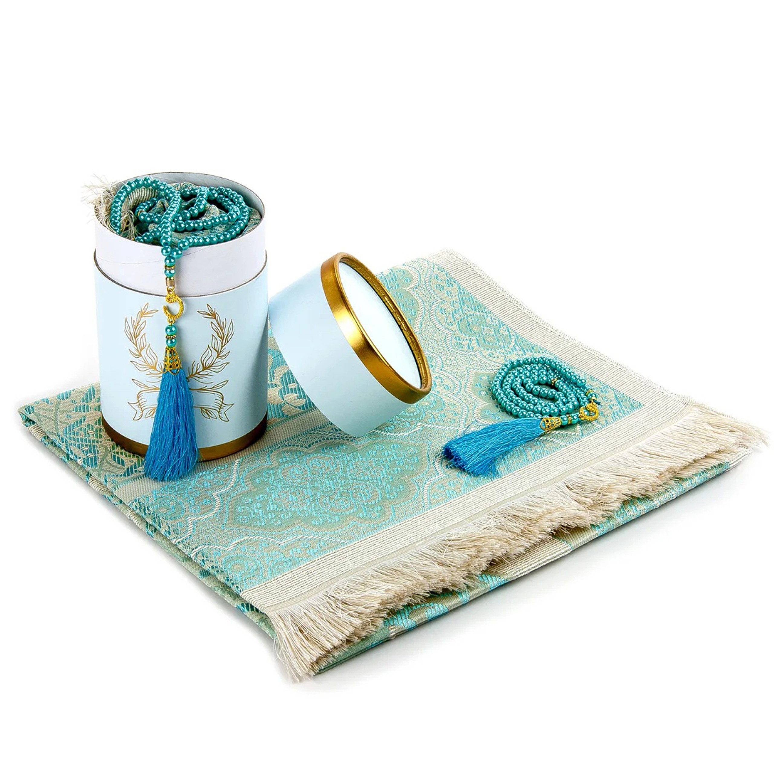 TeppichHome24 Teppich Gebetsteppich 65x110 cm Blau mit Geschenkbox & 99er T günstig online kaufen