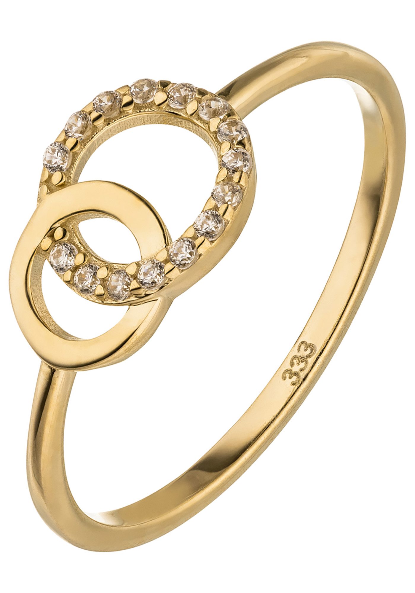 JOBO Goldring Ring Damenring mit zwei verschlungenen Kreisen, 333 Gold mit 15 Zirkonia
