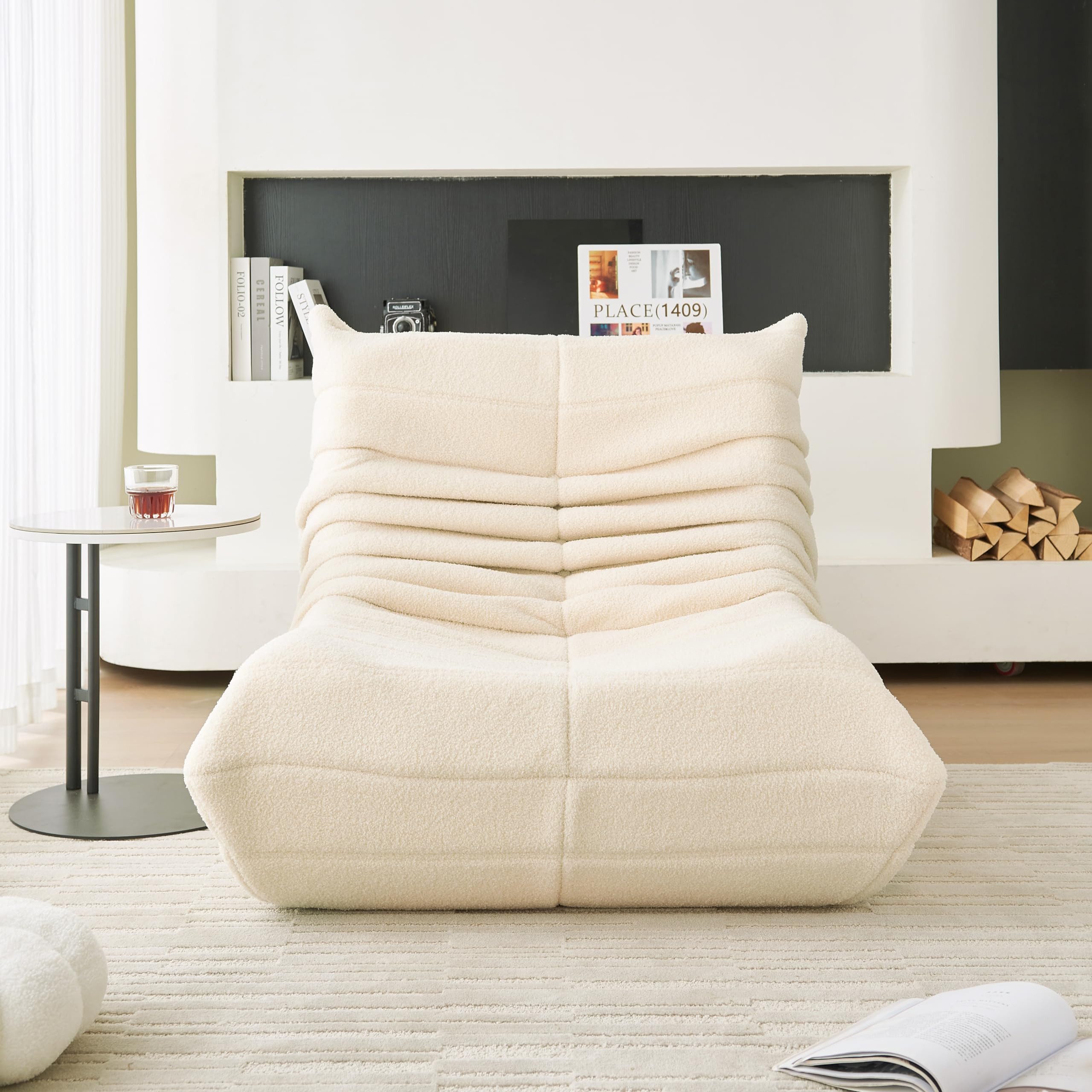 OKWISH Sofa Wohnzimmer Sofa, Loungesofa, Teddyfleece+Schaumstoff mit hoher Dichte, 36.00x40.00x28.30"(LxWxH) 1 Teile