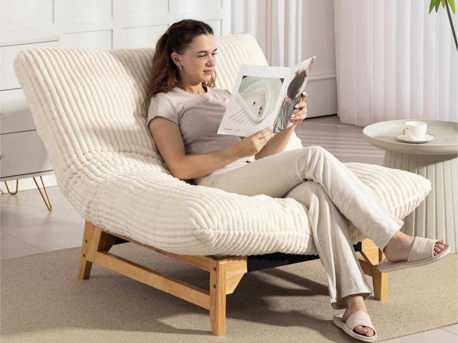 LVHOM Relaxsessel Sitzsack Loveseat 100x120x76cm, Massivholzrahmen, bequem gepolstert (Cordstoff, einteilige Rückenlehne und Sitzkissen, ergonomisches Design, rutschfeste Unterseite, 26cm Bodenfreiheit für einfaches Reinigen mit Saugrobotern), für Schlaf-/Wohn-/Arbeitszimmer/Büros/Leseecken/Entspannungsbereiche