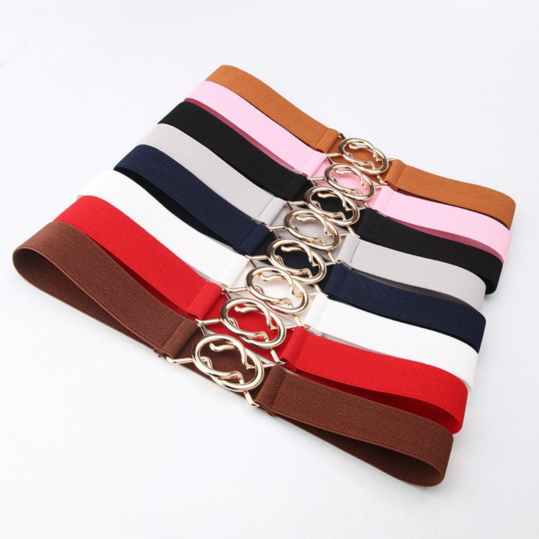 Zaewry Hüftgürtel Mode Dehnbarer Gürtel Stretch Taille Gürtel mit Goldener Schnalle Skinny Elastischer Taillengürtel Dünner Damen Vintage Gürtel