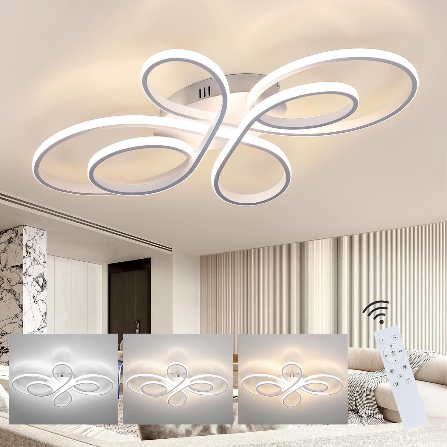 Nettlife LED Deckenleuchte Modern Schwarz Dimmbar Wohnzimmer 65W 40/66/80/100CM deckenlampe, LED fest integriert, Kaltweiß, Warmweiß, Neutralweiß, Schlafzimmer, Wohnzimmer, Büro, Arbeitszimmer, Küche