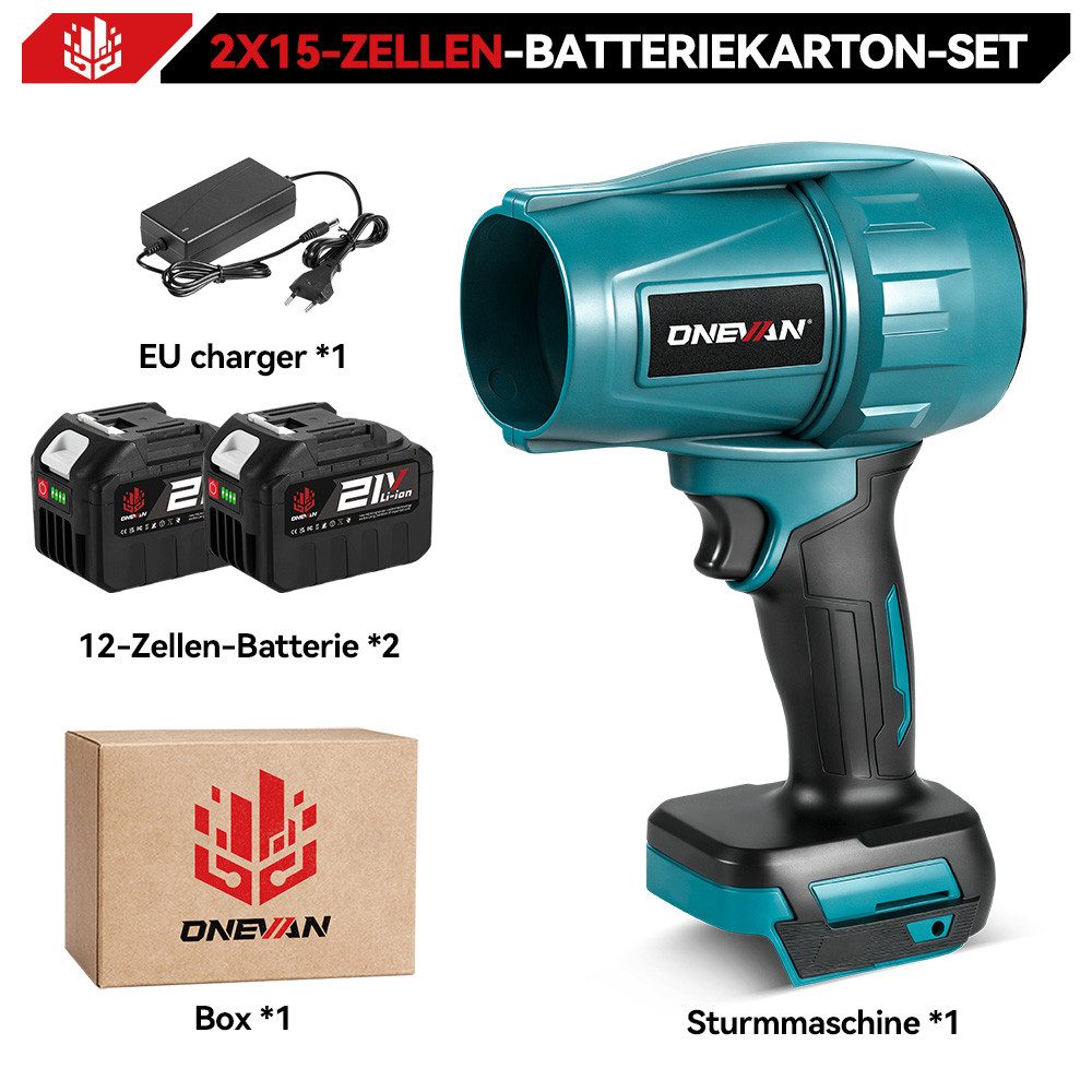 ONEVAN Akku-Laubbläser Turbo Gebläse, mit 2x 4.5Ah Akkus, 160 m/s Elektrische Staubgebläse, 28000 U/min Mini Akku Gebläse, Tragbares Kabelloser Laubbläser