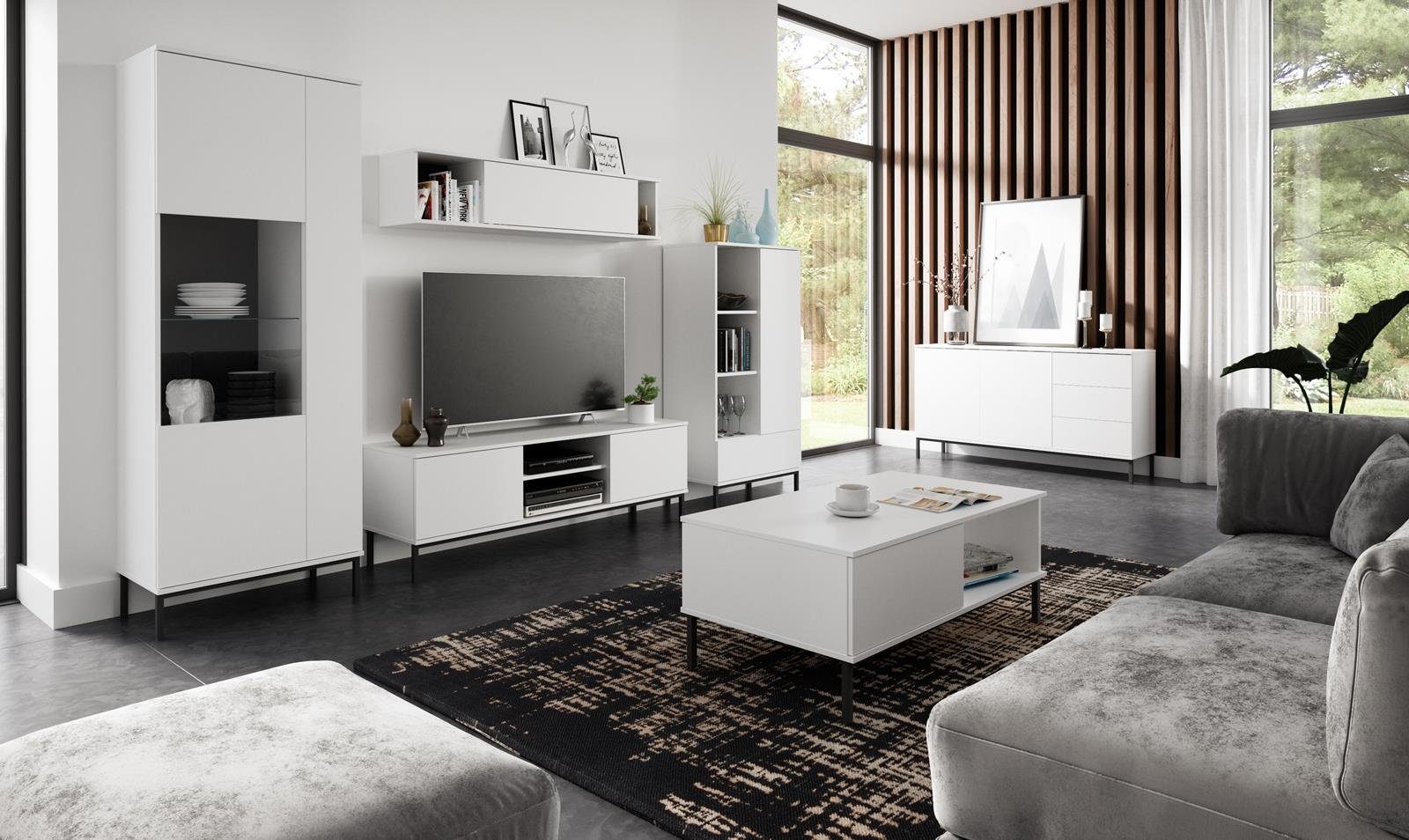 schwarze / 1x Beautysofa hikora) weiße (modernes mit Querty Wohnzimmer,mit Einlegeböden, / TV-Schrank inklusive für Tür Sideboard Push-to-Open-Methode