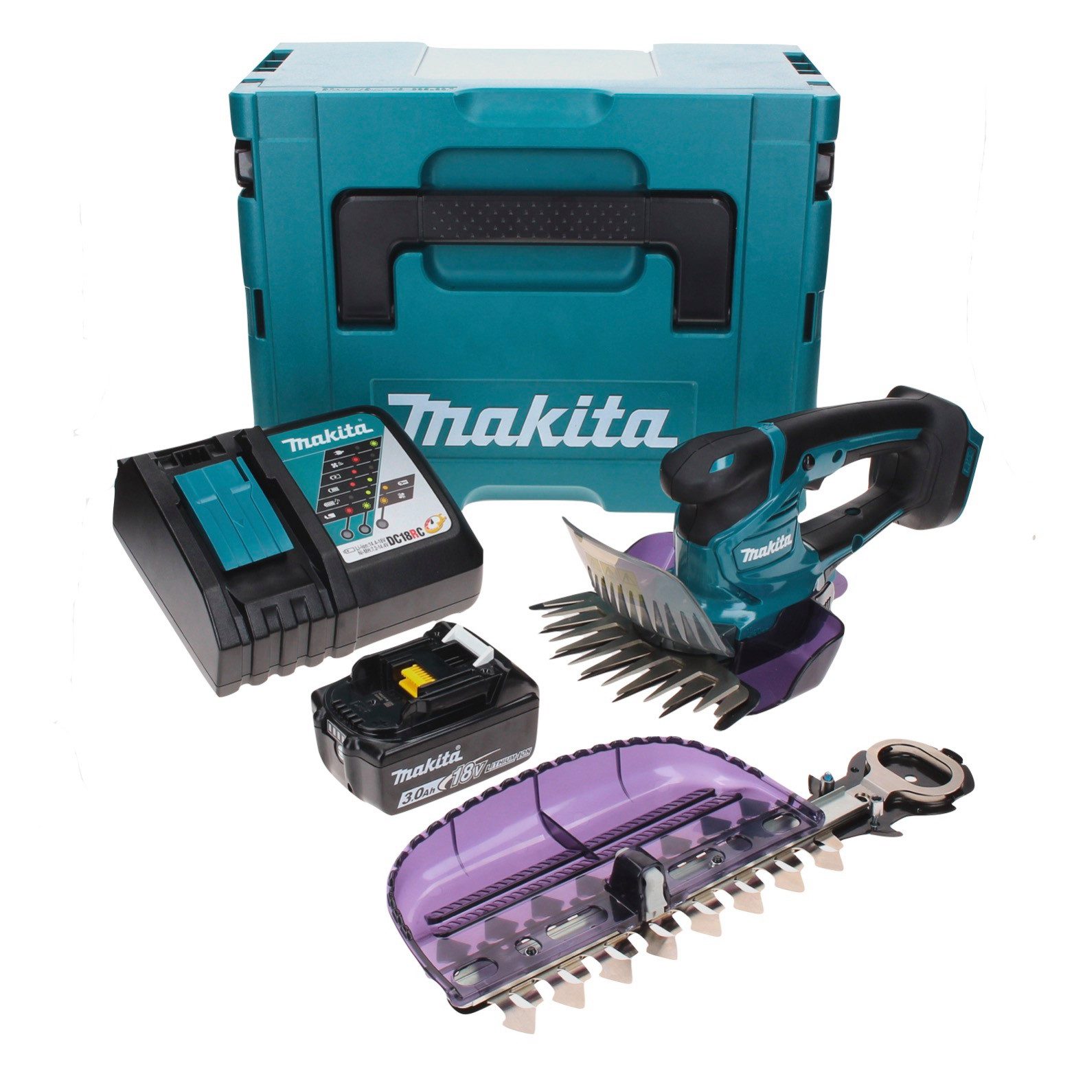 Makita Akku-Grasschere DUM 604 RF1XJ Akku Grasschere 18 V mit Gras- und Strauchscherblatt