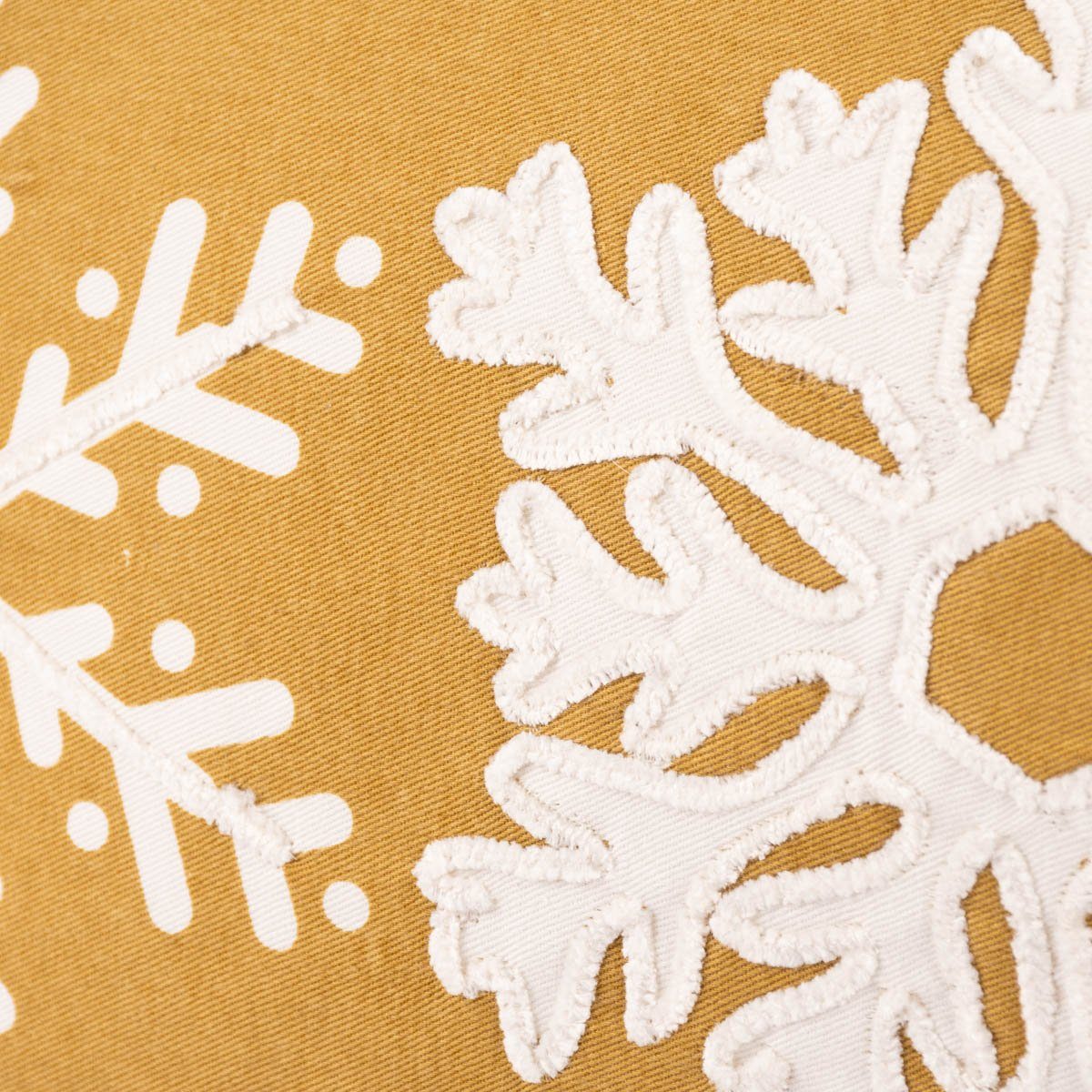 Schneeflocken 30 Deko SCHÖNER Kissen ockergelb weiß aufgenähte Dekokissen Kederumrandung LEBEN.