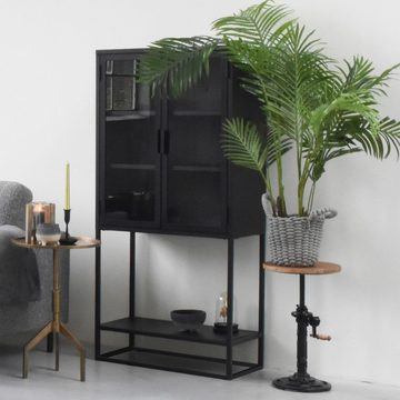 RINGO-Living Kommode Vitrine Uliana mit 2 Einlegeböden und Ablageplatte in Schwarz aus, Möbel